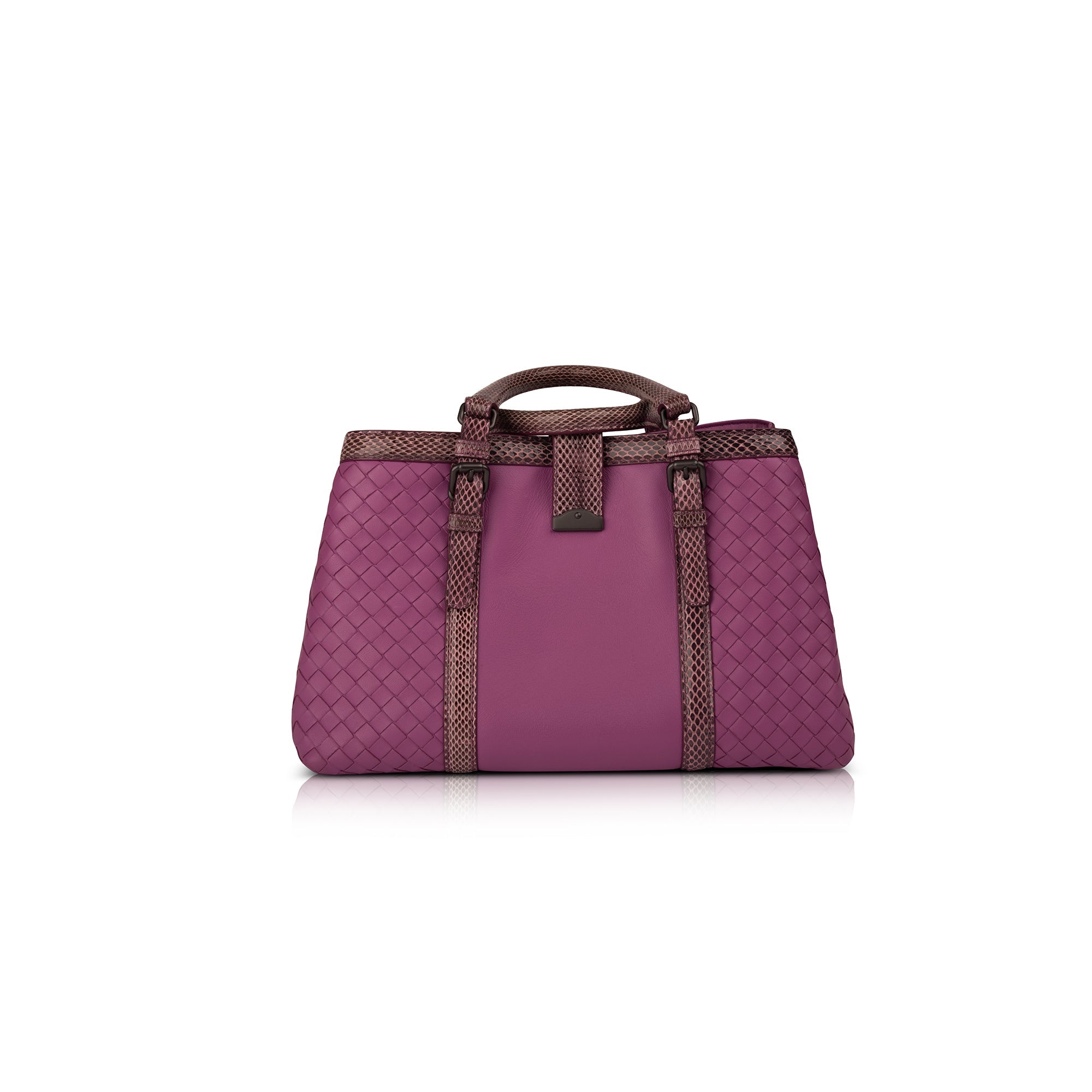 Bottega Veneta Snakeskin Trimmed Intrecciato Roma Bag