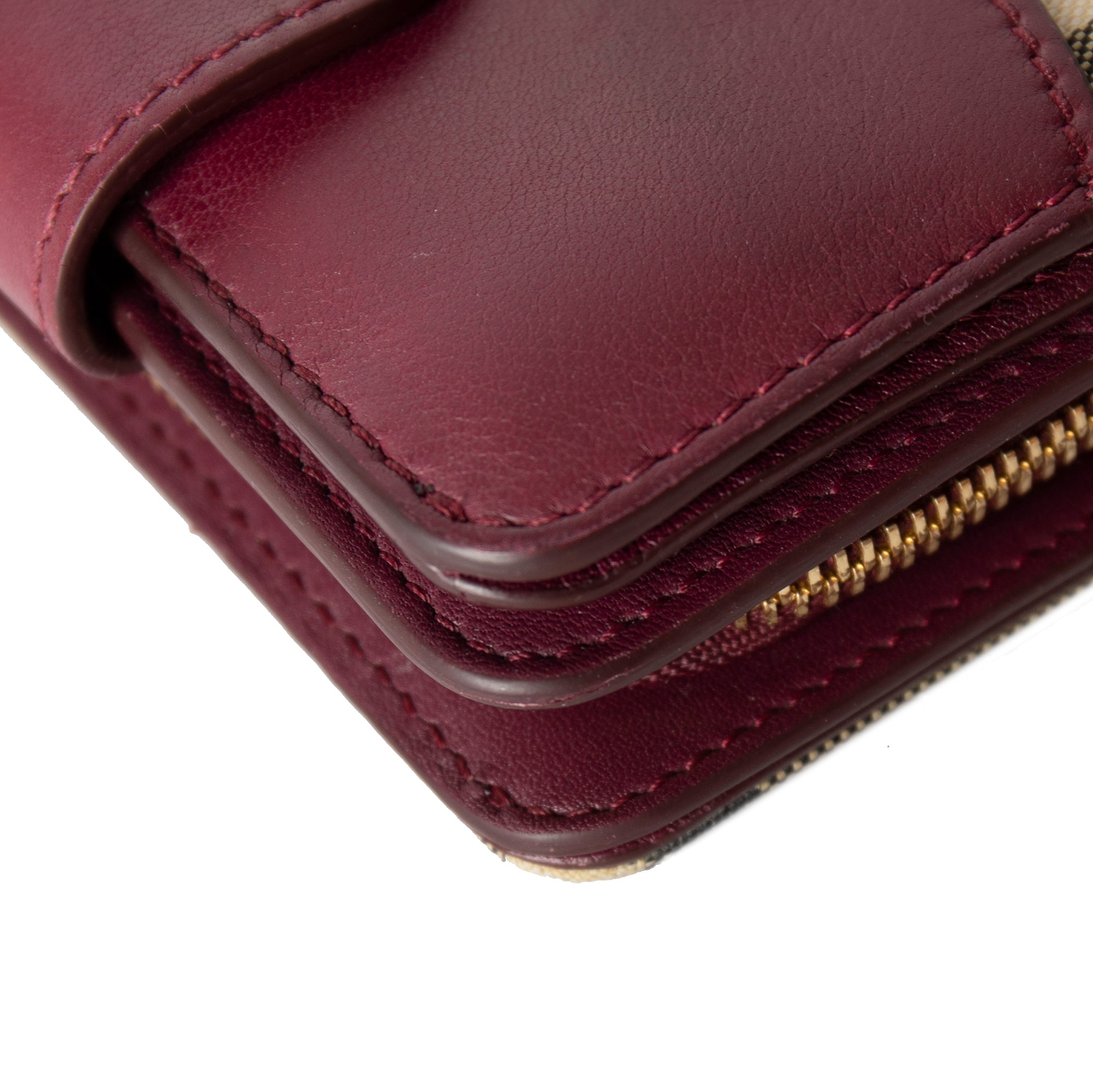 Burberry Leather Trim House Check French Purse Wallet