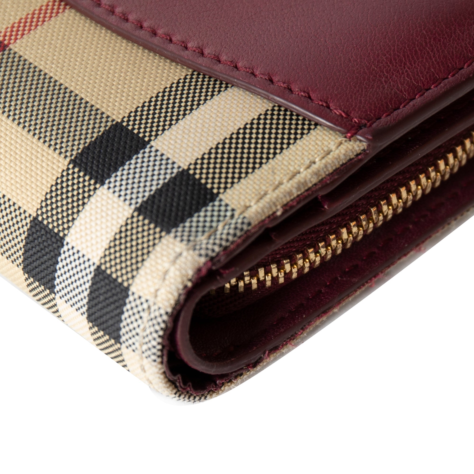 Burberry Leather Trim House Check French Purse Wallet