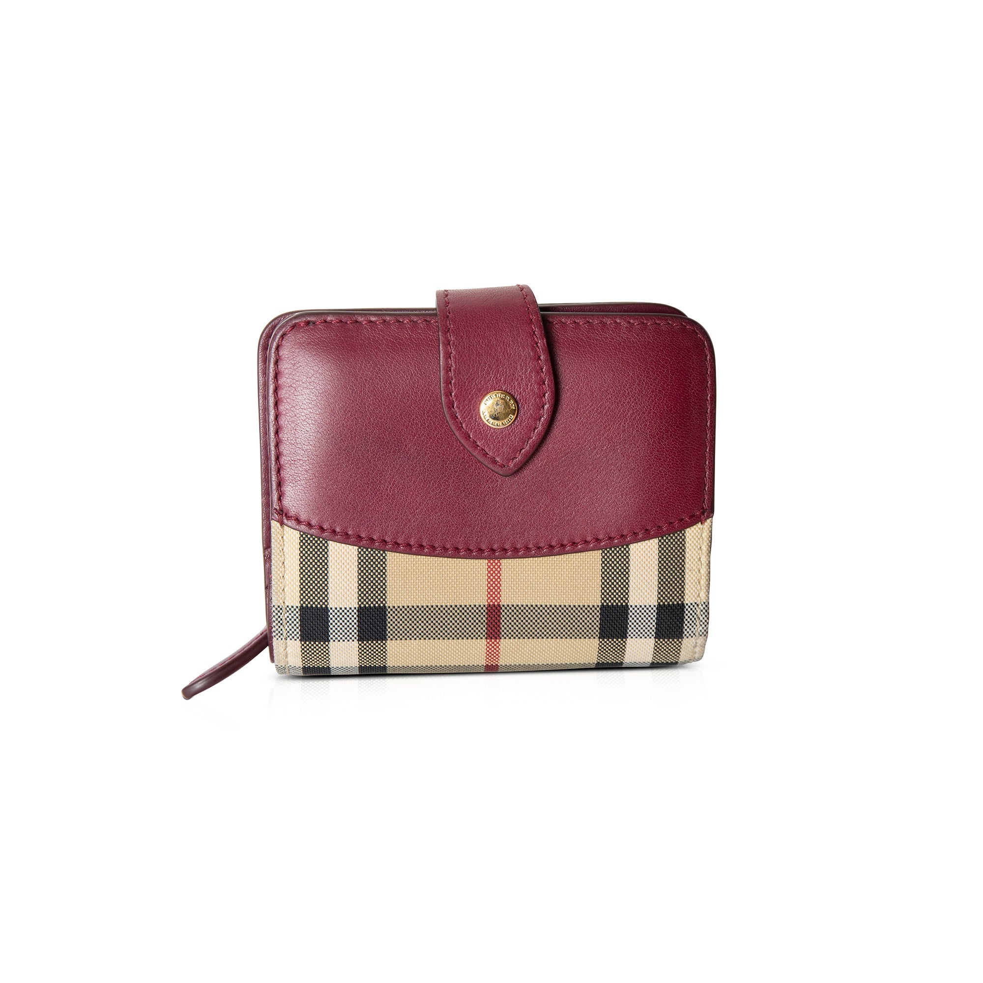 Burberry Leather Trim House Check French Purse Wallet