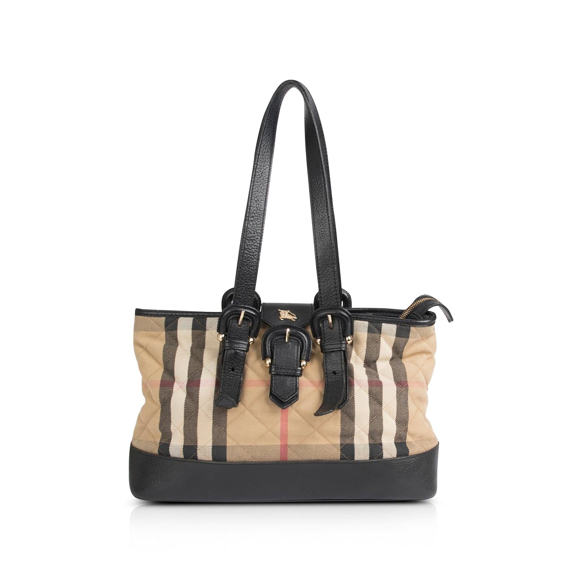 Burberry Leather-Trimmed House Check Shoulder Bag