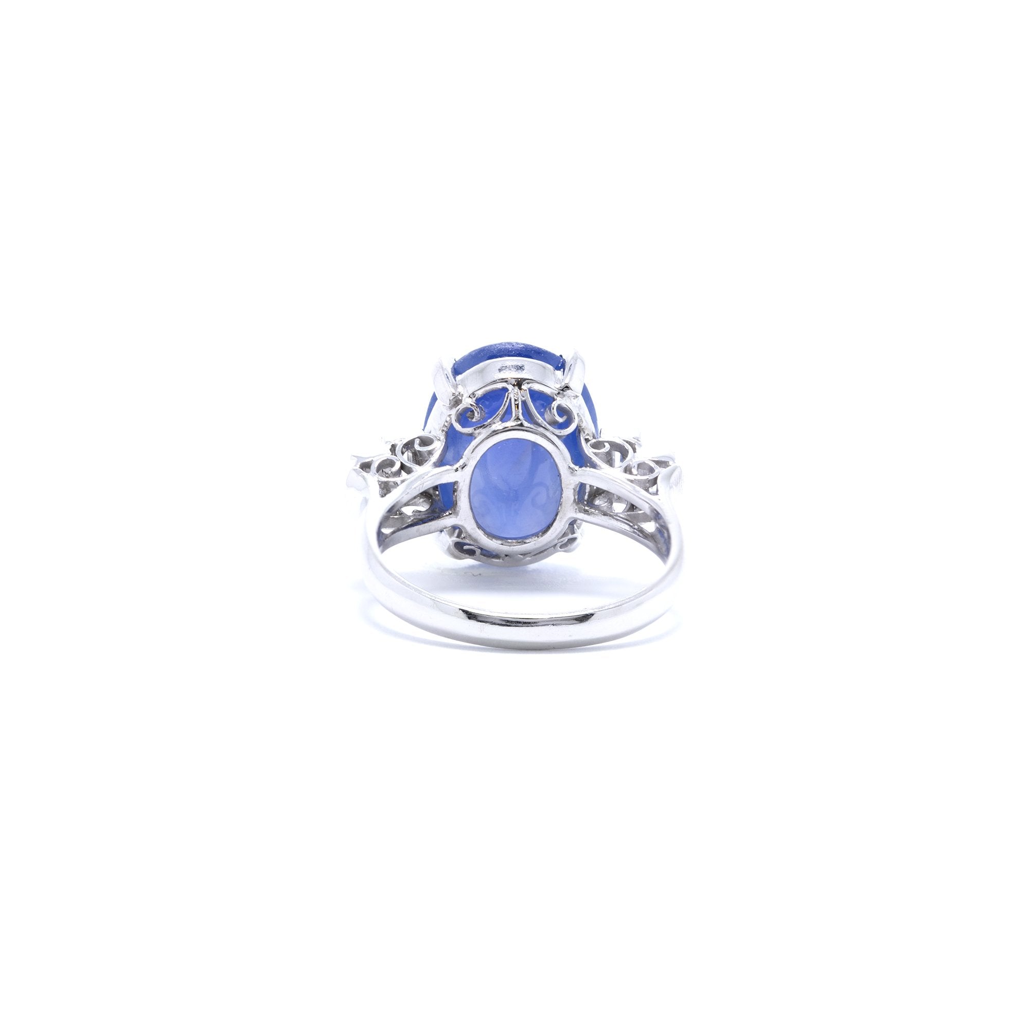 Cabochon Blue Sapphire & Diamond Cocktail Ring