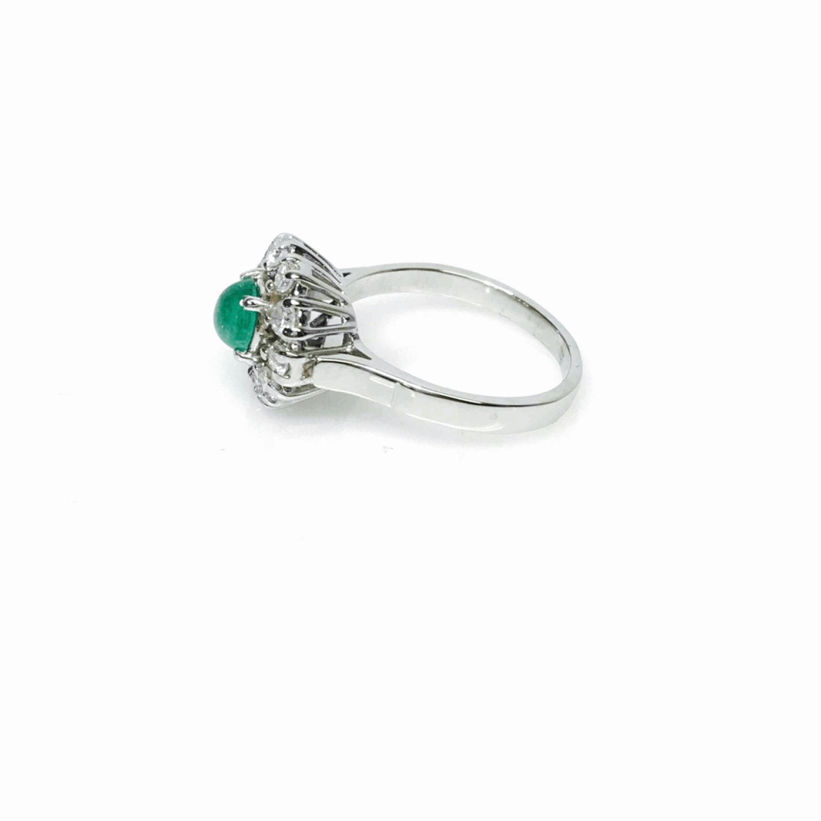 Cabochon Emerald and Diamond Ring in 14kt White Gold