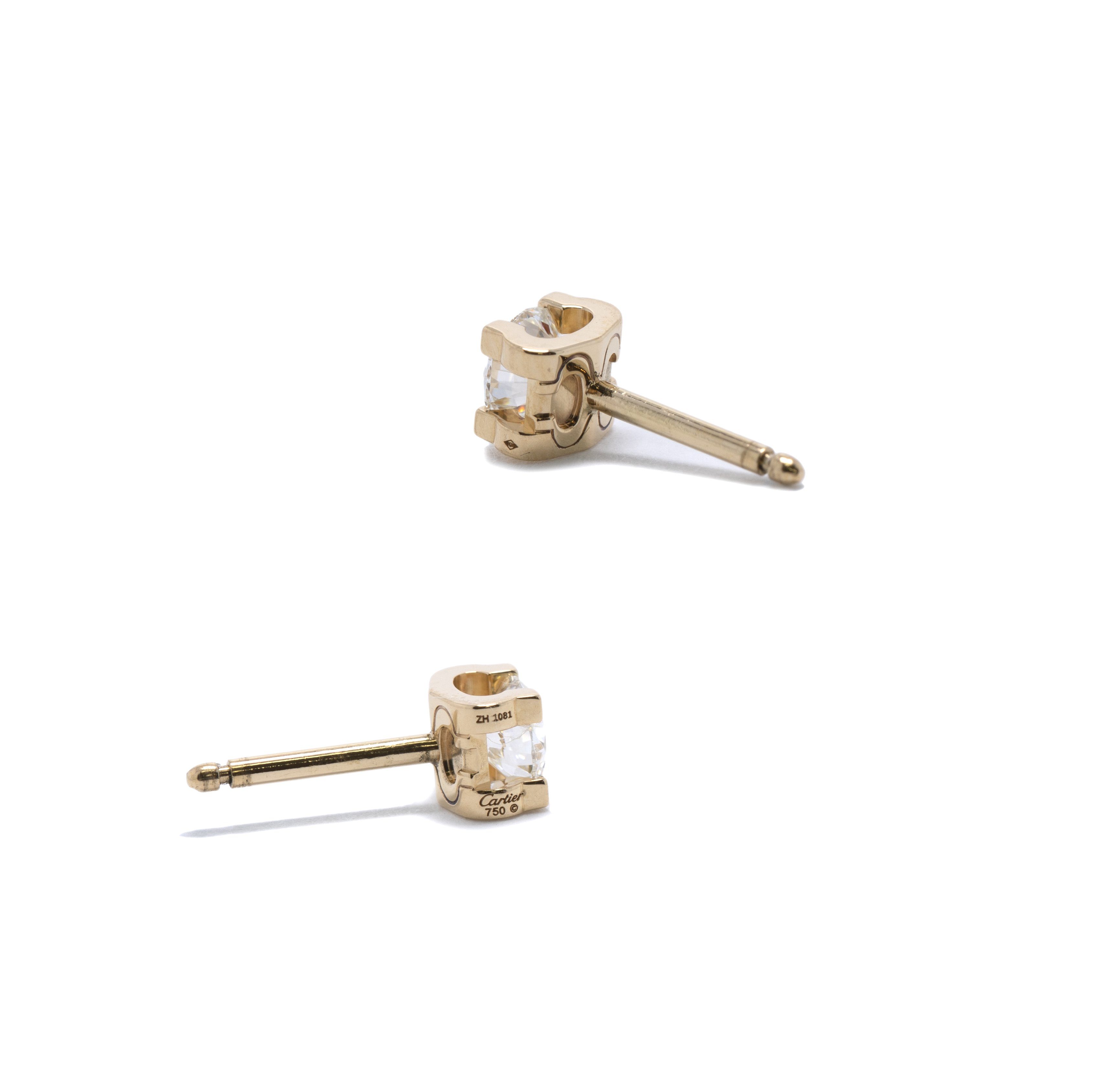 Cartier 18k Gold C De Cartier Diamond Stud Earrings