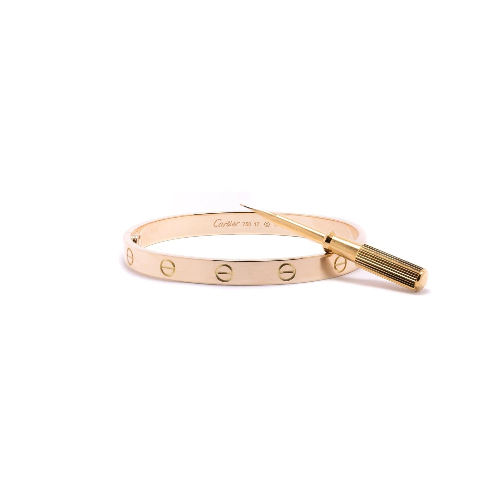Cartier 18k Gold Love Bracelet w/ Screwdriver & Certificate