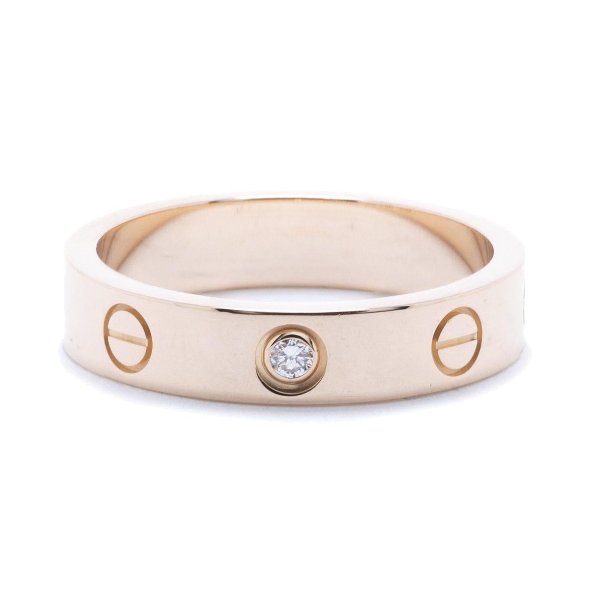 Cartier 18k Rose Gold Love Wedding Band Ring with Diamond
