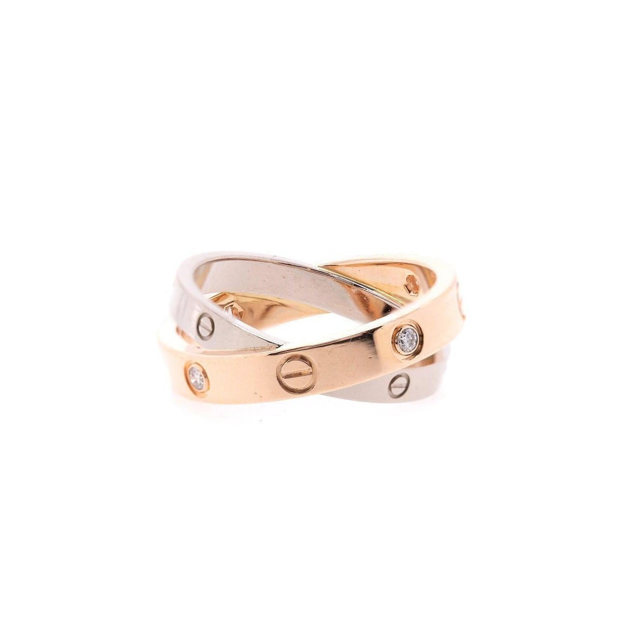 Cartier 18k Rose & White Gold Interlocking Diamond Love Ring