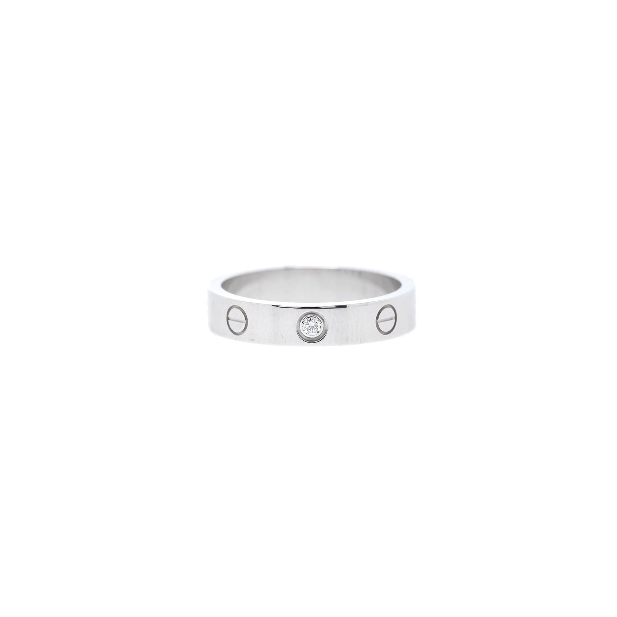 Cartier 18k White Gold 1 Diamond Love Ring w/ Box, Certificate & Receipt