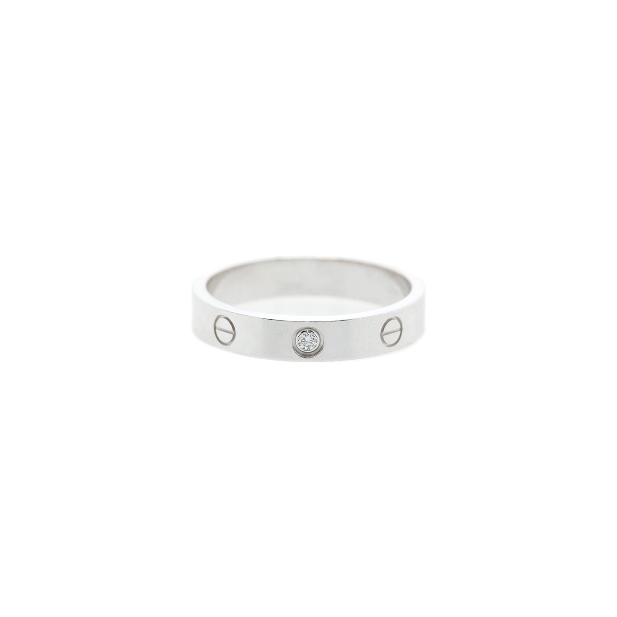 Cartier 18k White Gold 1 Diamond Love Wedding Band Ring w/ Box & Receipt