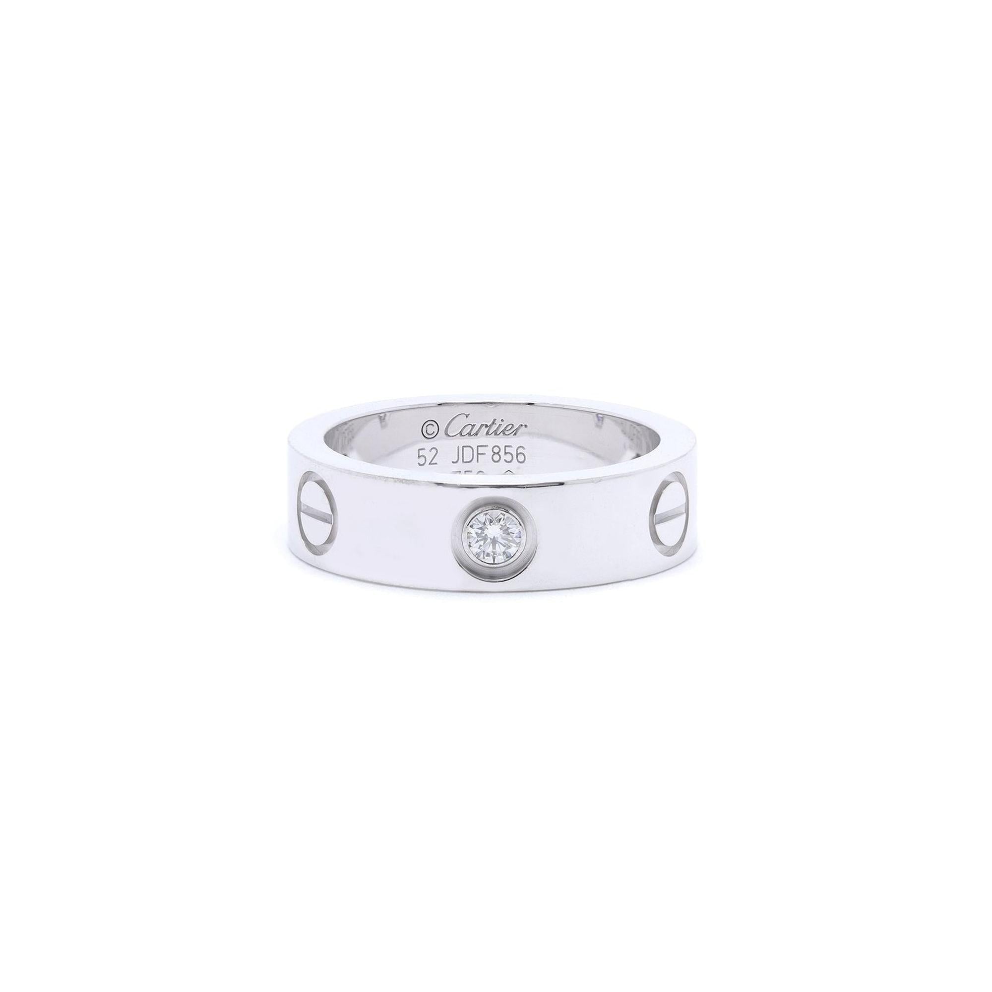 Cartier 18k White Gold 3 Diamond Love Ring w/ Box & Certificate