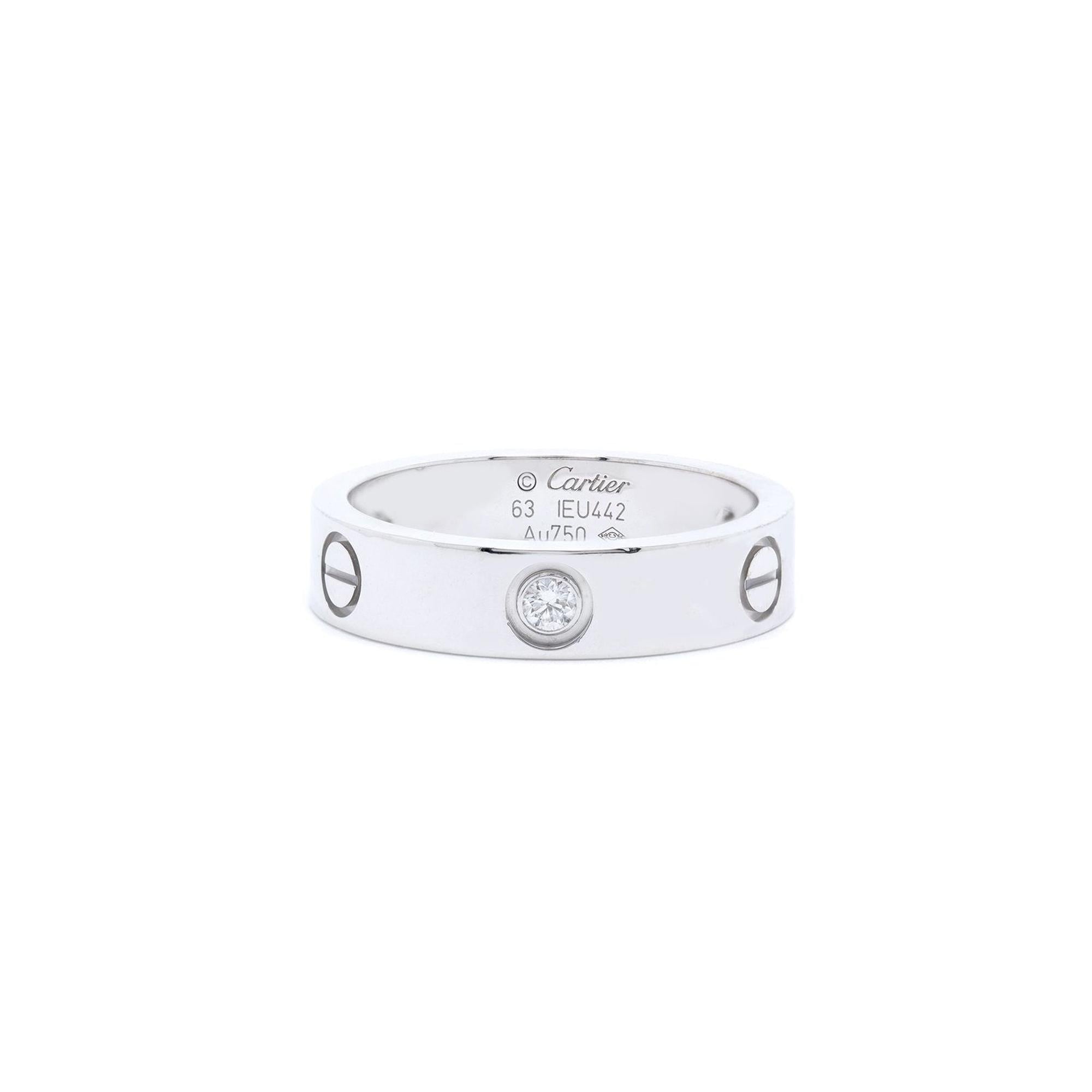Cartier 18k White Gold 3 Diamond Love Ring w/ Certificate