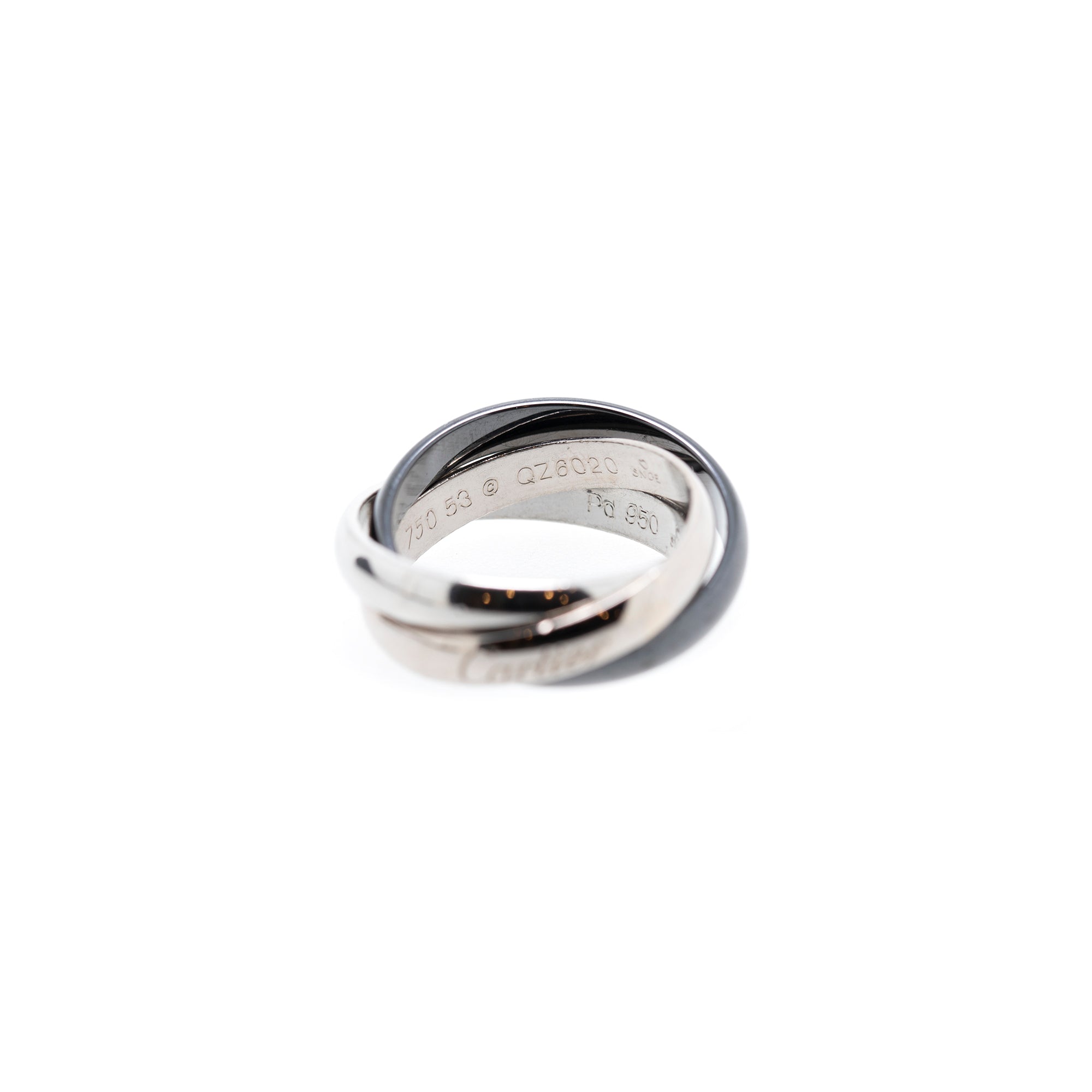 Cartier 18k White Gold & Ceramic Trinity Rolling Ring w/ Box
