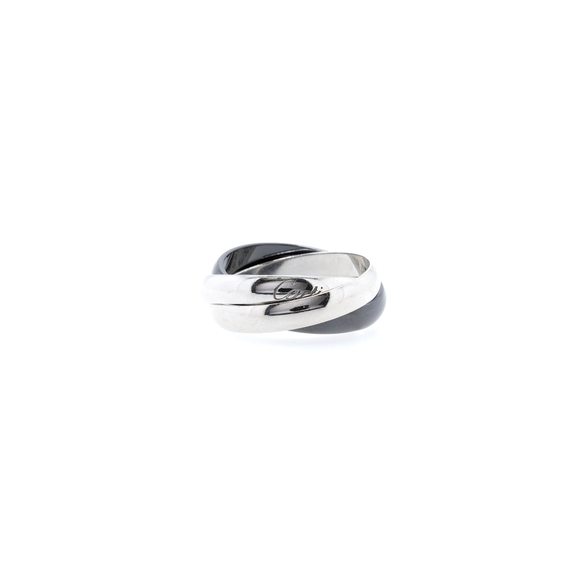 Cartier 18k White Gold & Ceramic Trinity Rolling Ring w/ Box