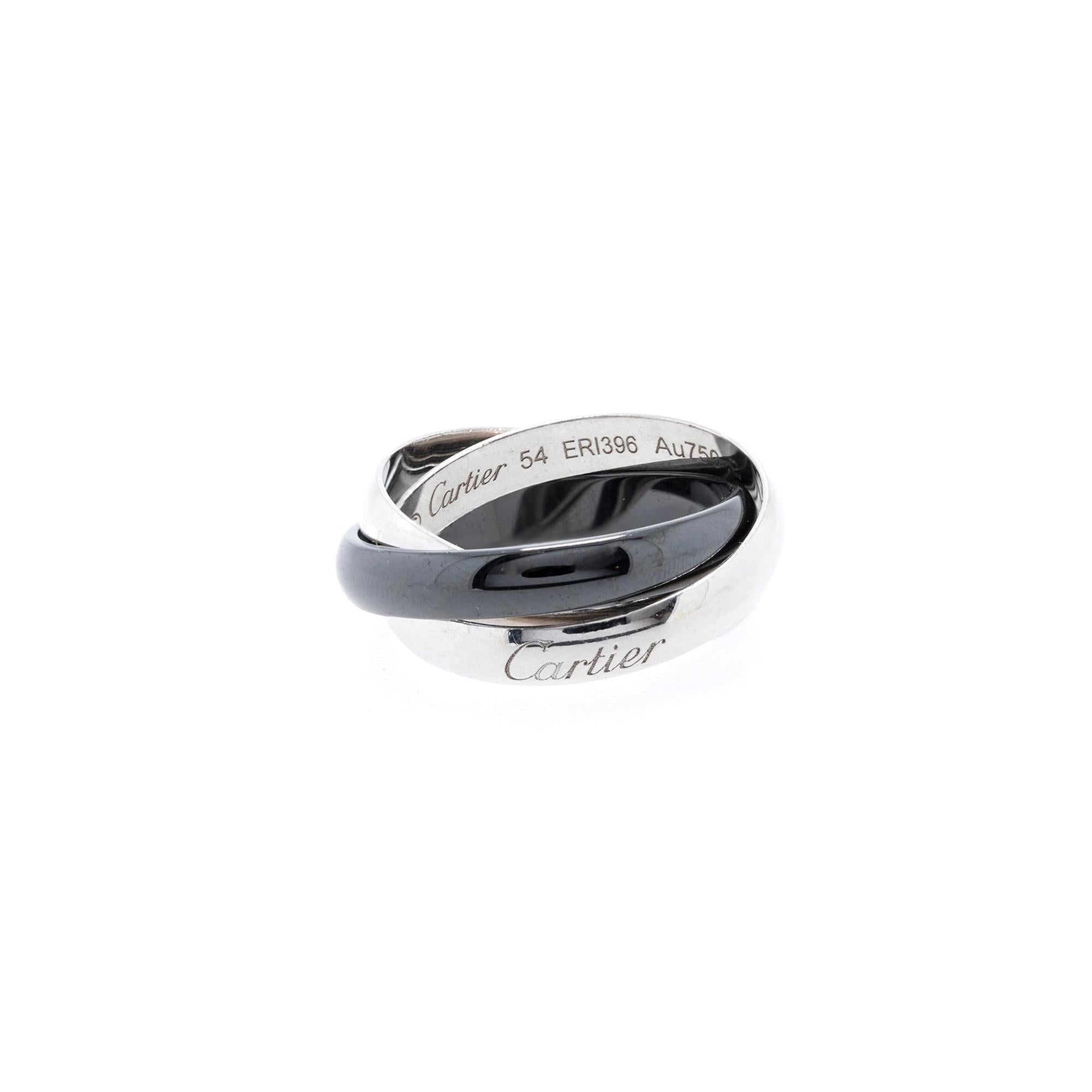 Cartier 18k White Gold & Ceramic Trinity Rolling Ring w/ Box