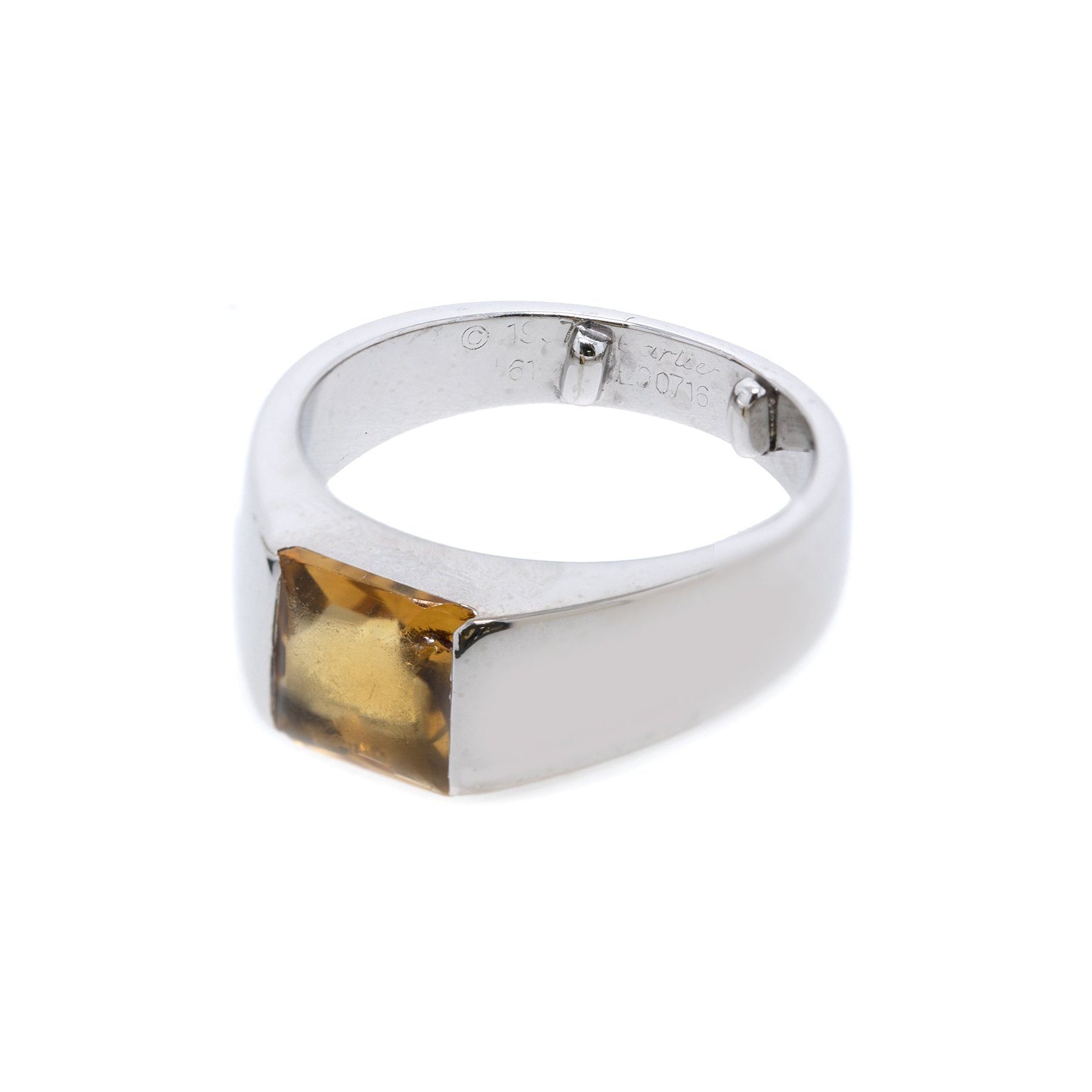 Cartier 18k White Gold Citrine Tank Ring