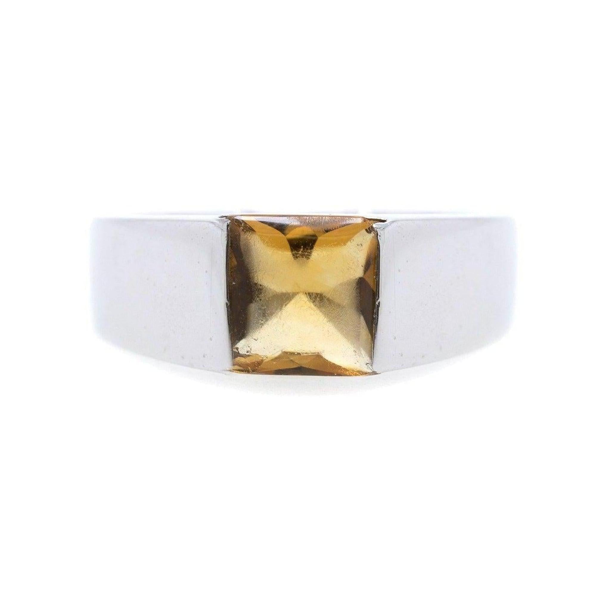 Cartier 18k White Gold Citrine Tank Ring