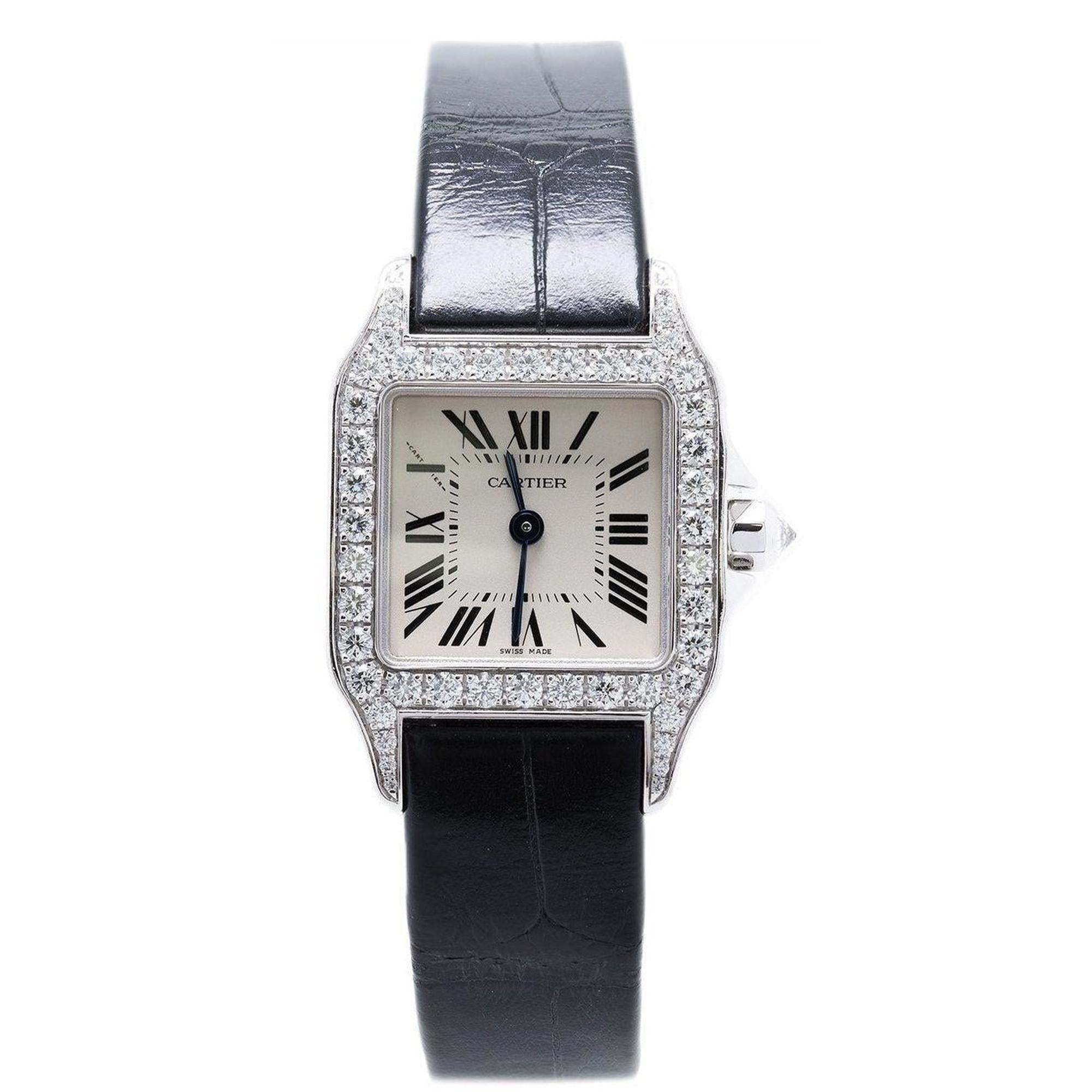 Cartier 18k White Gold & Diamond Santos Demoiselle Watch w/ Box & Receipt