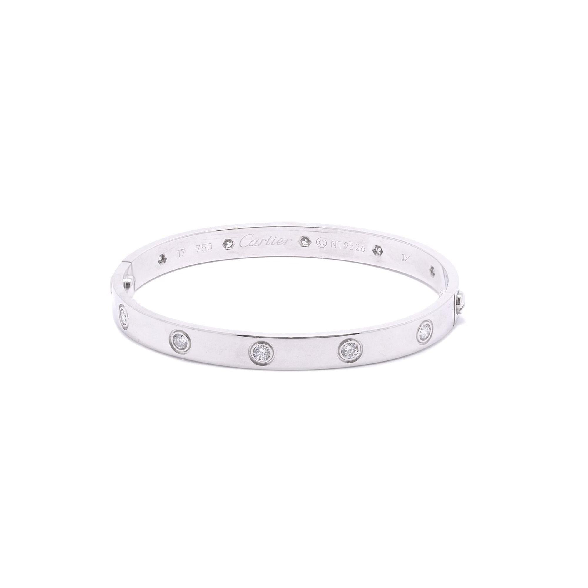 Cartier 18k White Gold Love Bracelet with 10 Diamonds w/ Box
