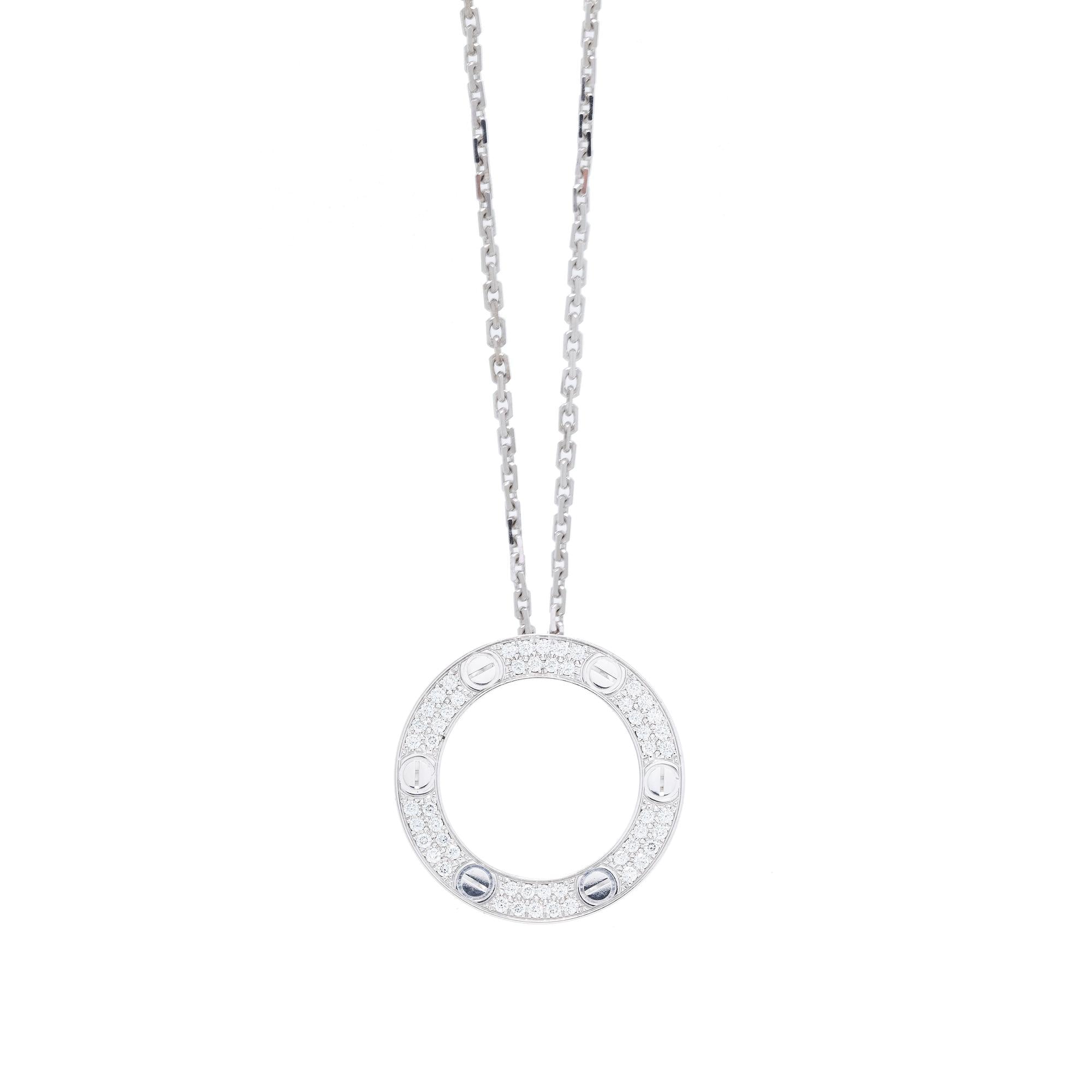 Cartier 18k White Gold Pave Diamond Love Pendant Necklace
