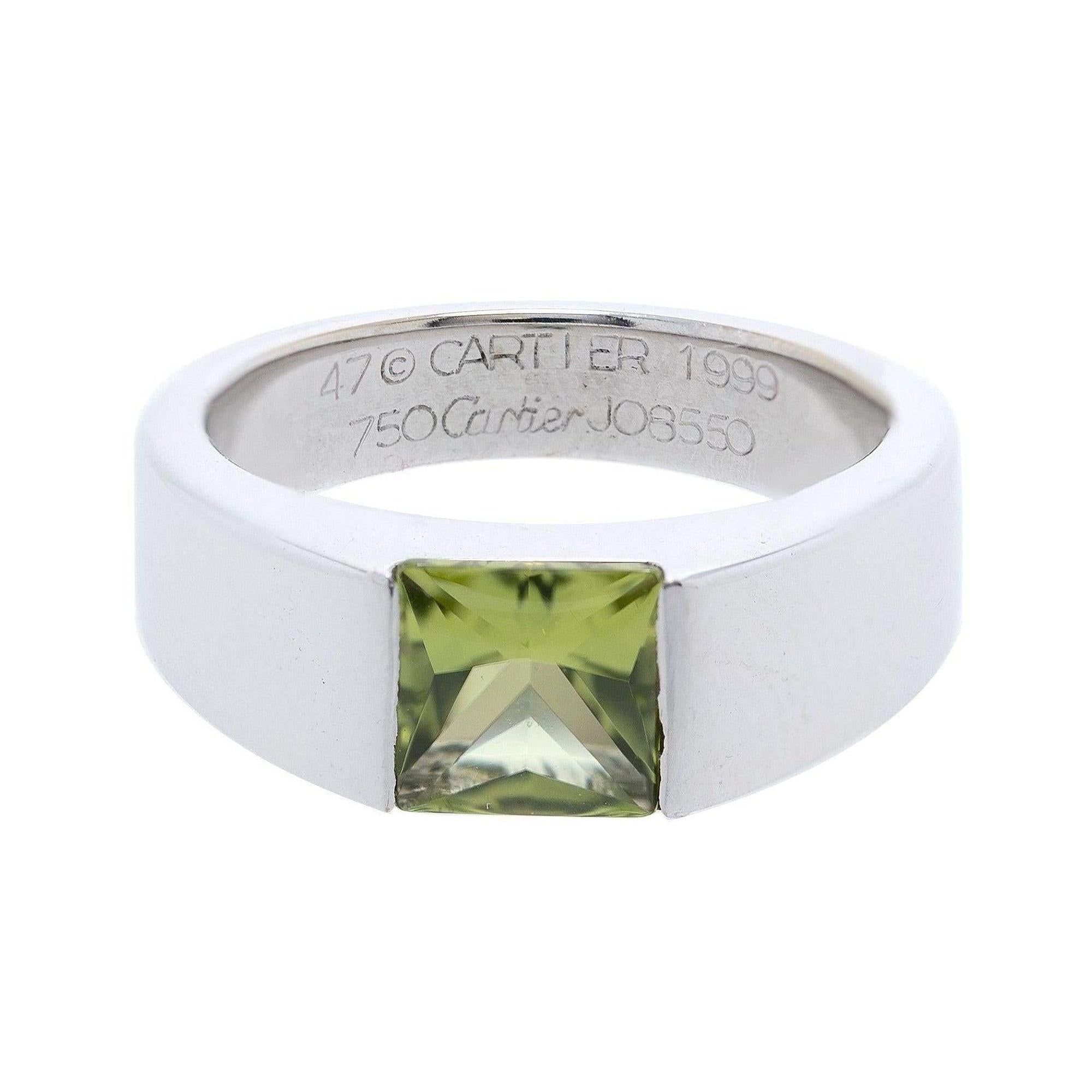 Cartier 18k White Gold Peridot Tank Ring