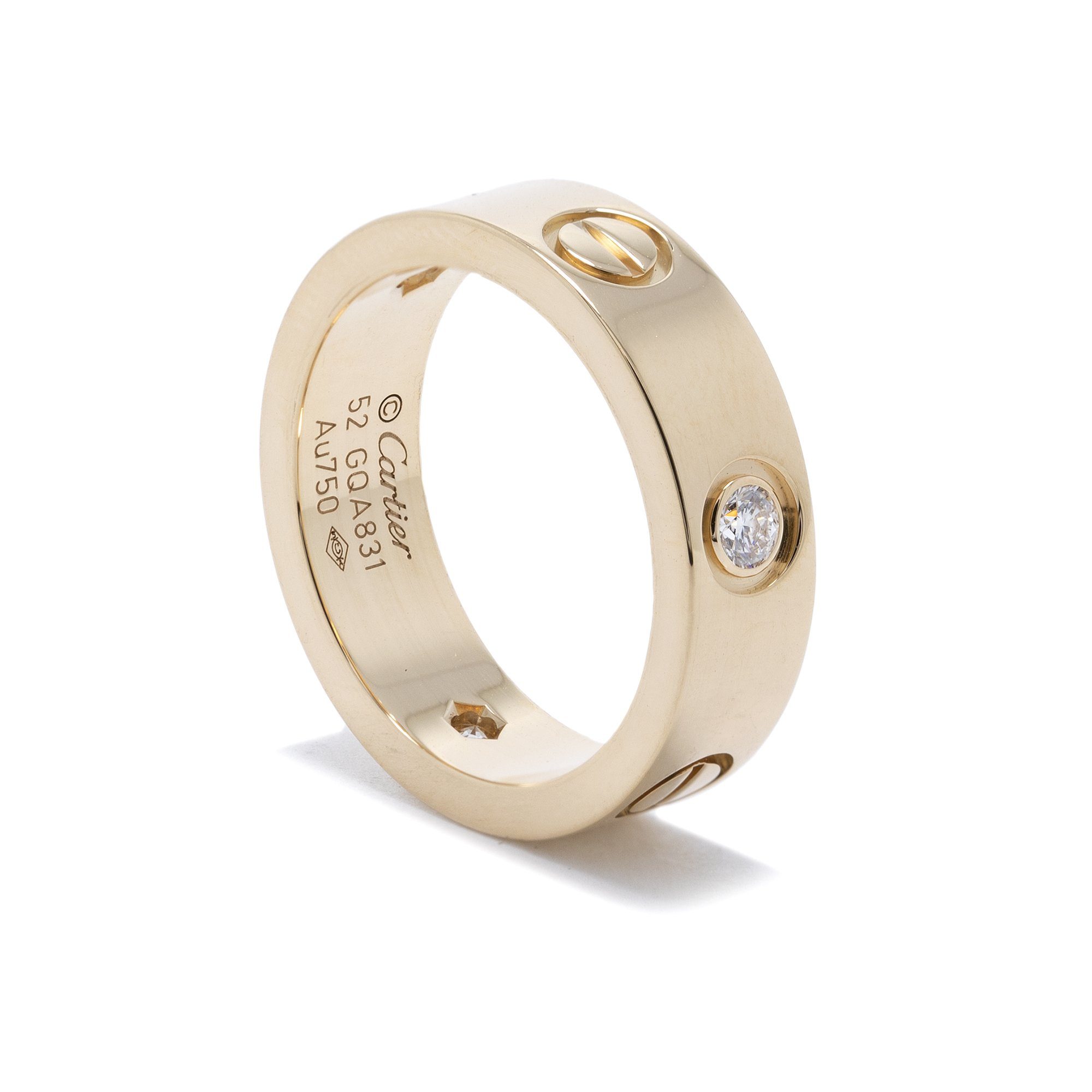 Cartier 18k Yellow Gold Love Ring with 3 Diamonds
