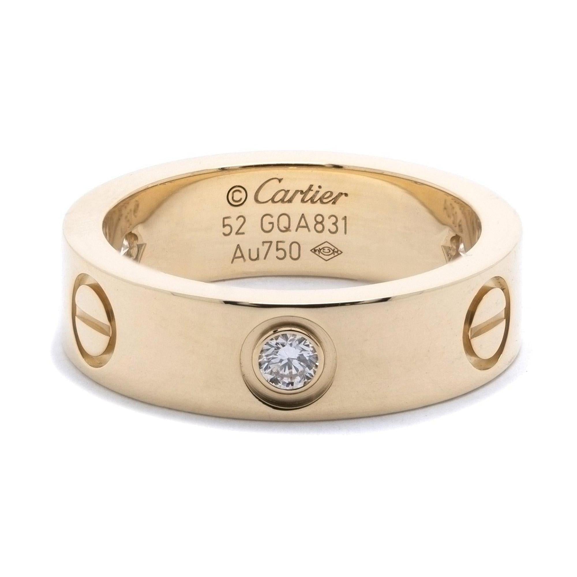 Cartier 18k Yellow Gold Love Ring with 3 Diamonds