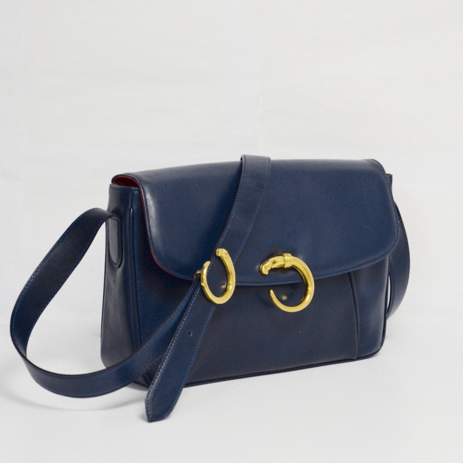 Cartier Blue Vintage Leather Panthere Shoulder Bag