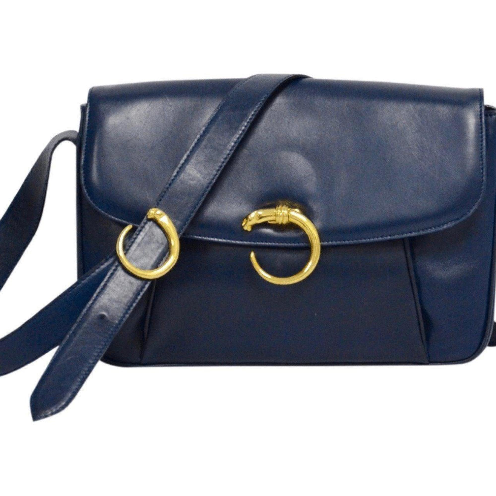Cartier Blue Vintage Leather Panthere Shoulder Bag