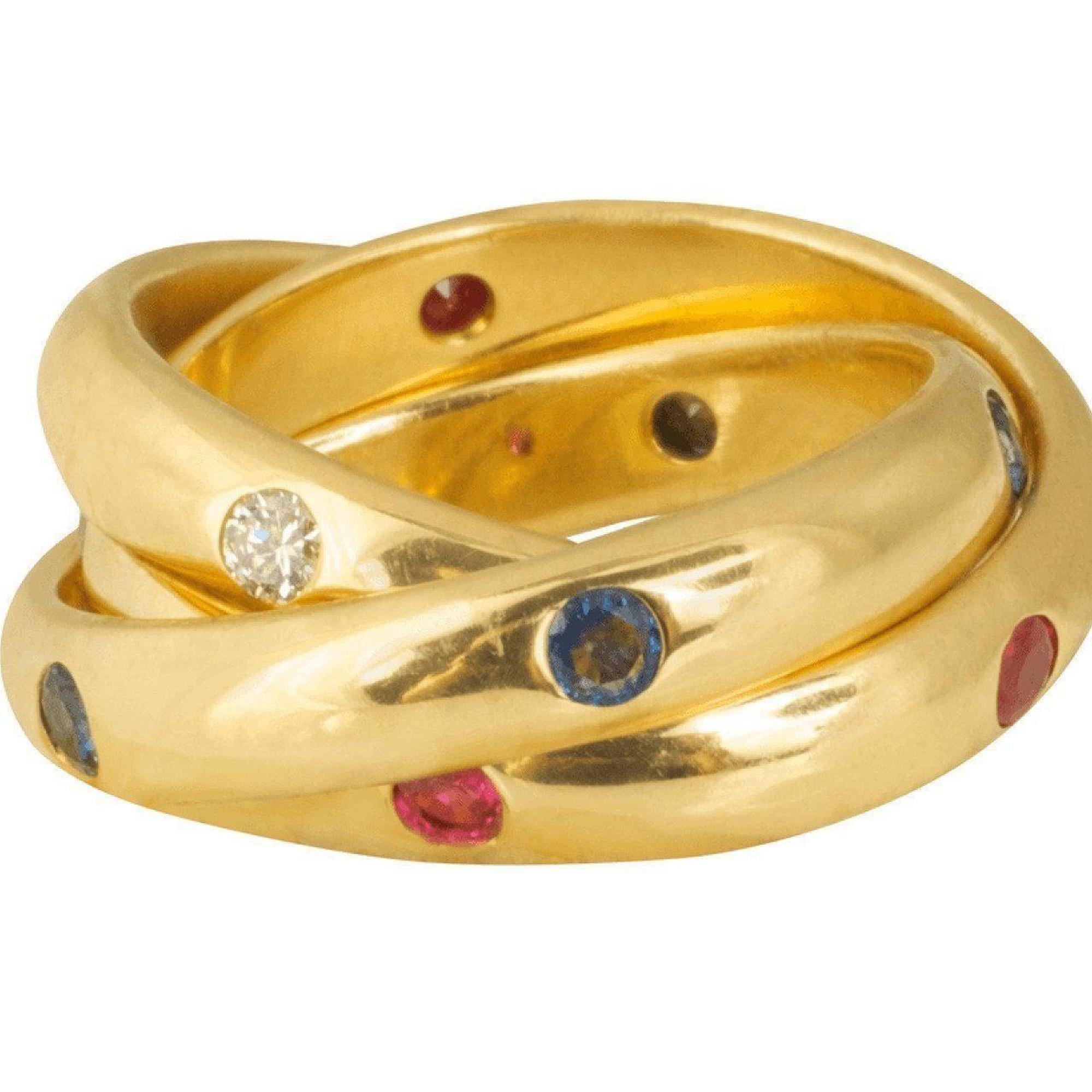 Cartier Diamond, Sapphire, and Ruby 3 Band Rolling Ring