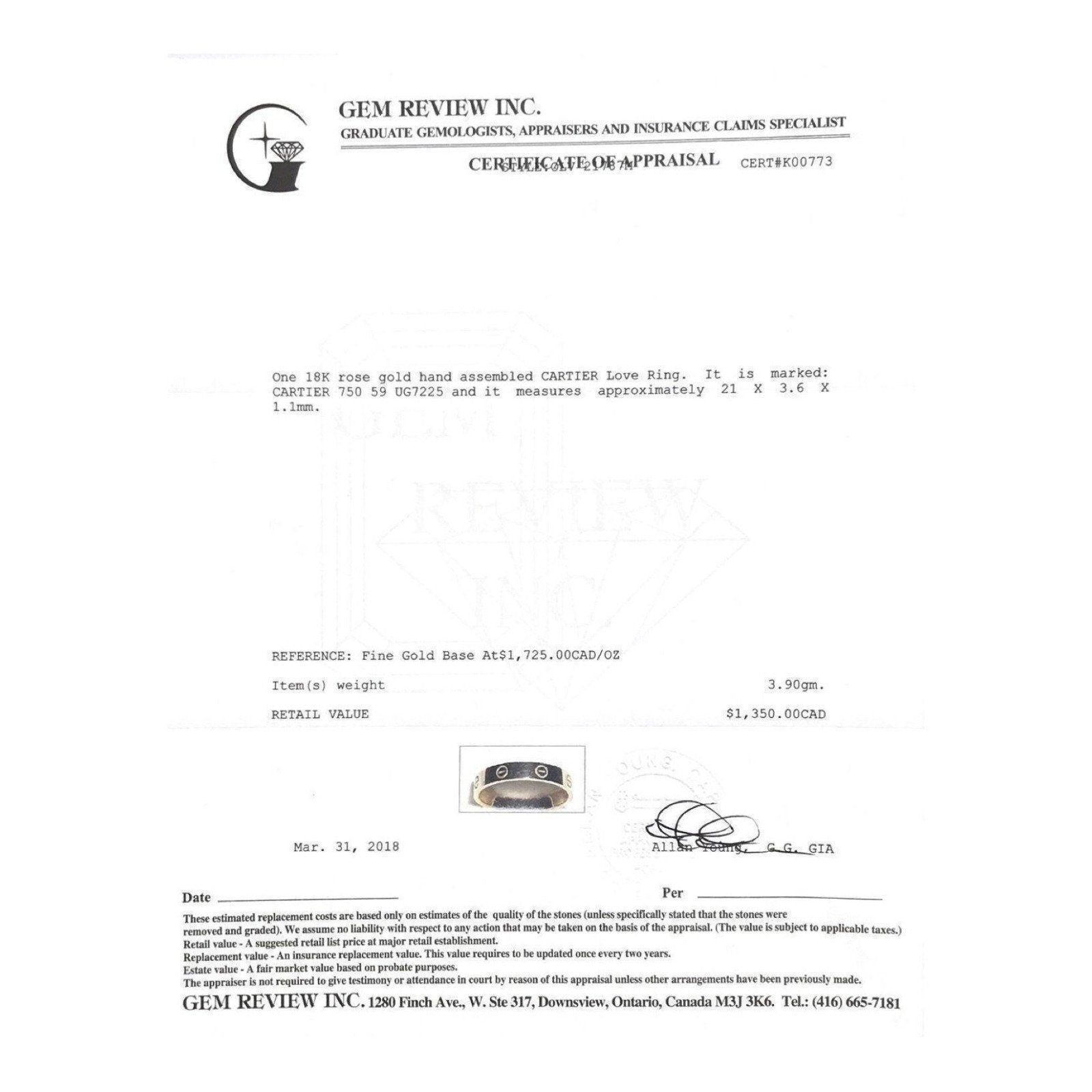 Cartier Narrow Love Band Ring