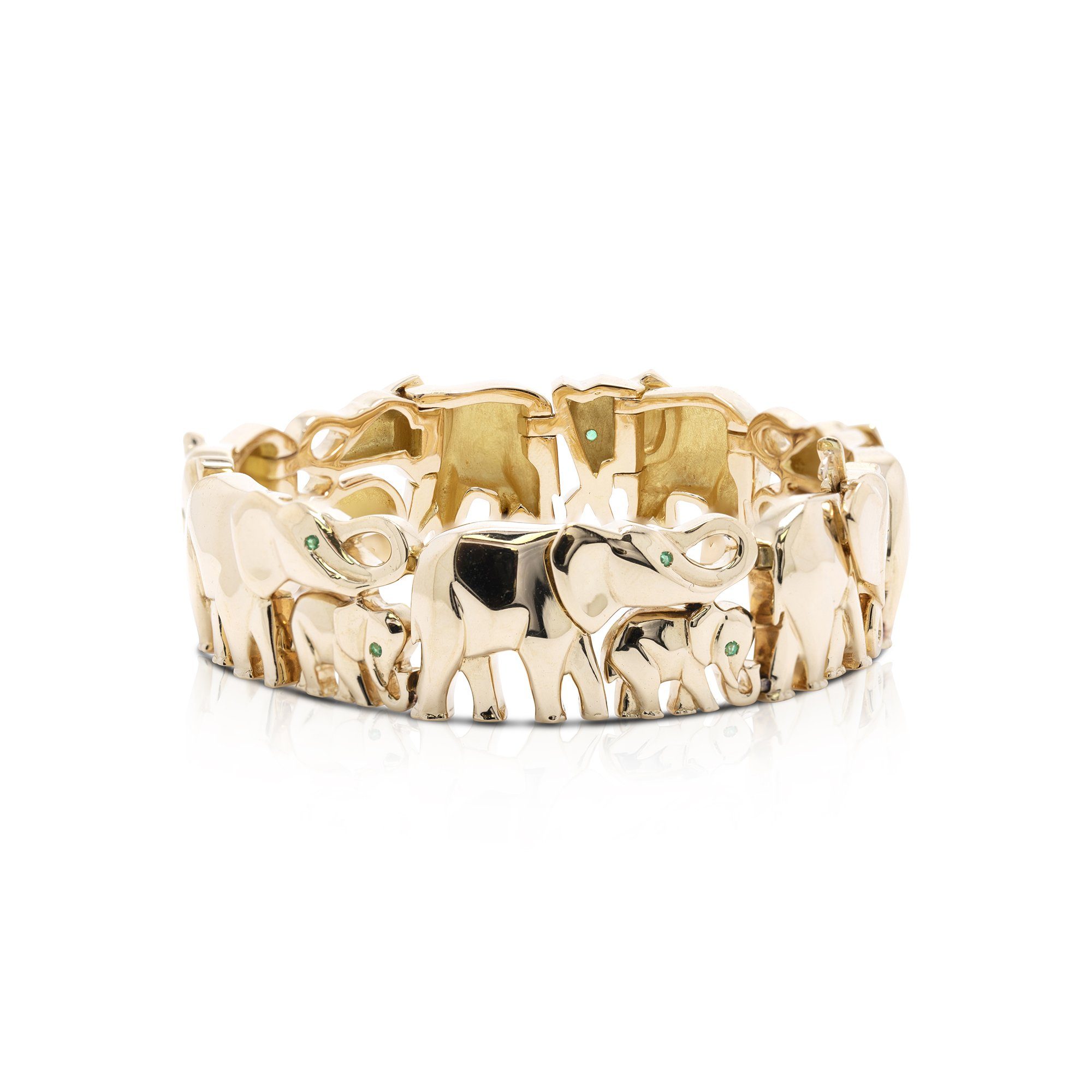 Cartier Rare 18k Gold & Emerald Khandy Collection Vintage Elephant Link Bracelet