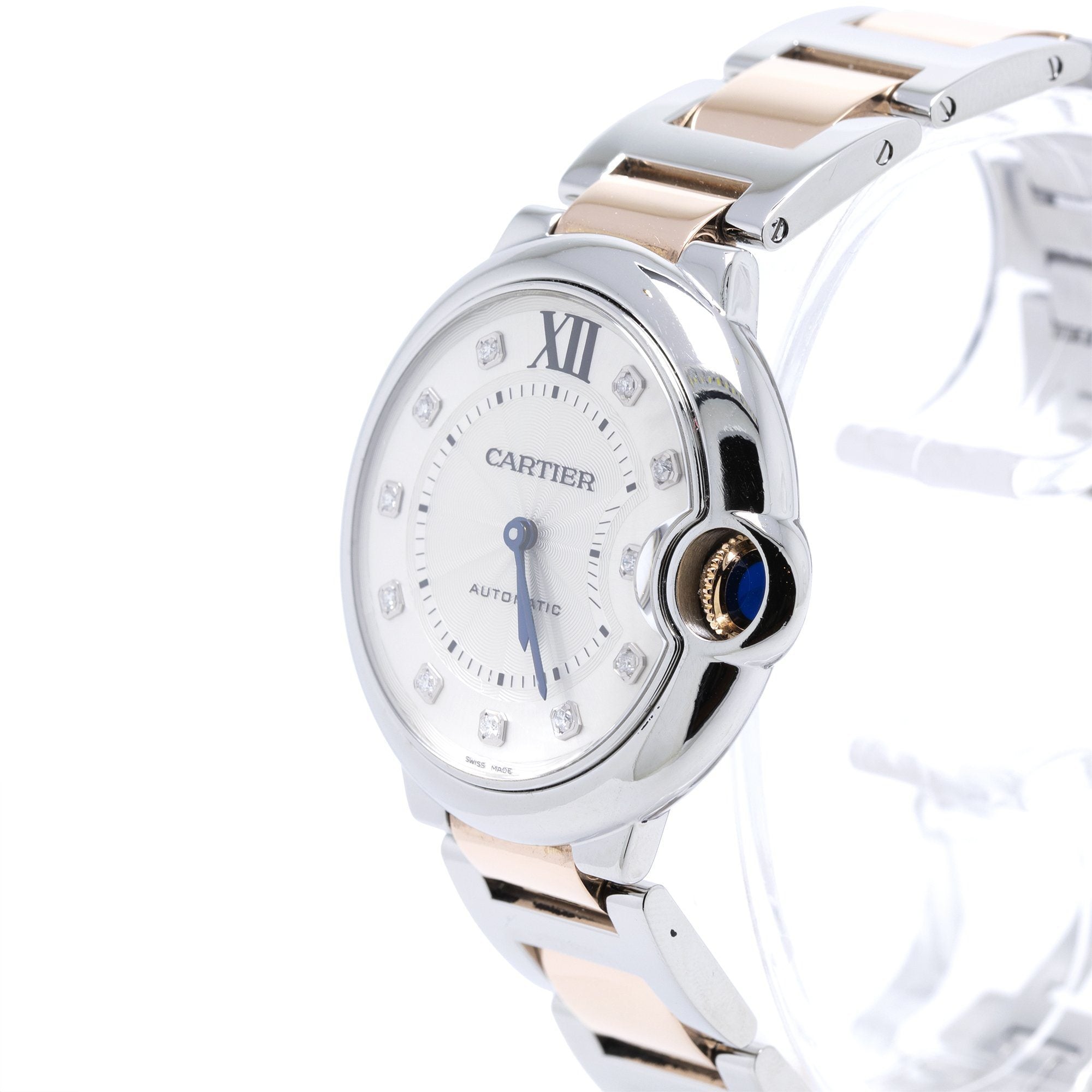 Cartier Two-Tone Ballon Bleu Watch with Diamond Dial