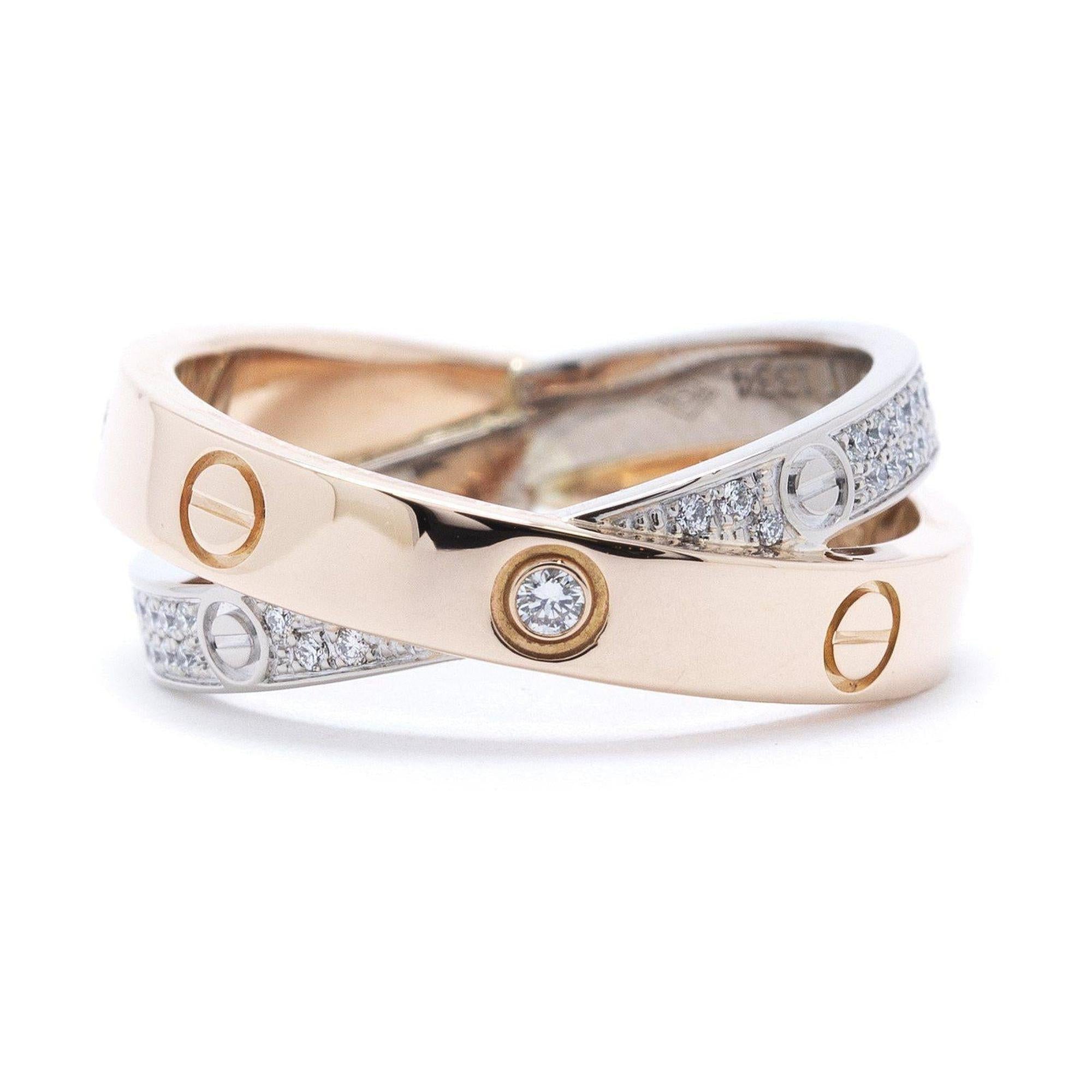 Cartier Two-Tone Interlocking Love Ring with Diamonds