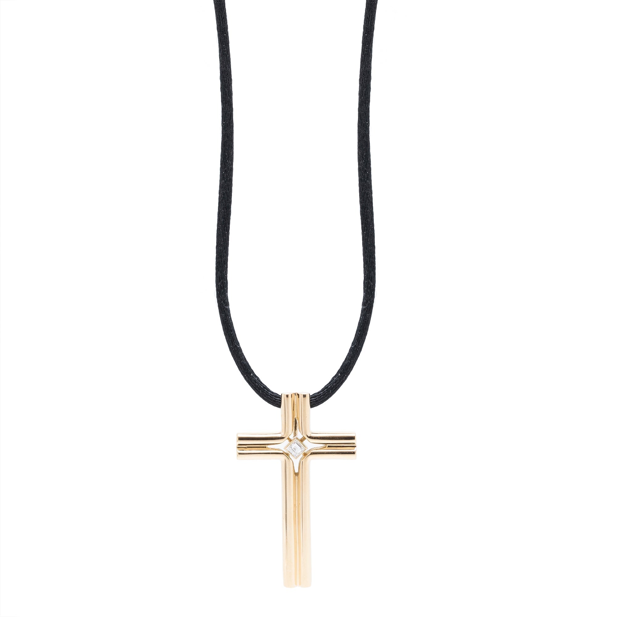 Cartier Vintage 18k Yellow Gold Diamond Cross Pendant Necklace