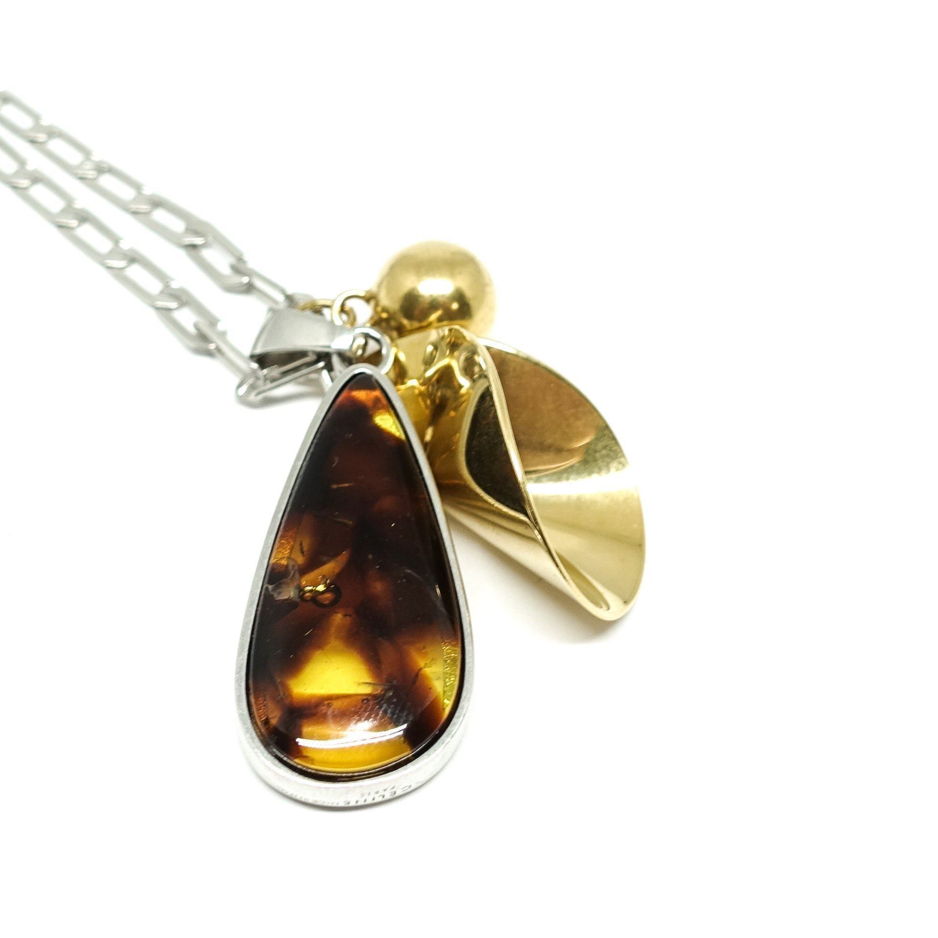 Celine Amber Drop Pendant Necklace in Brass