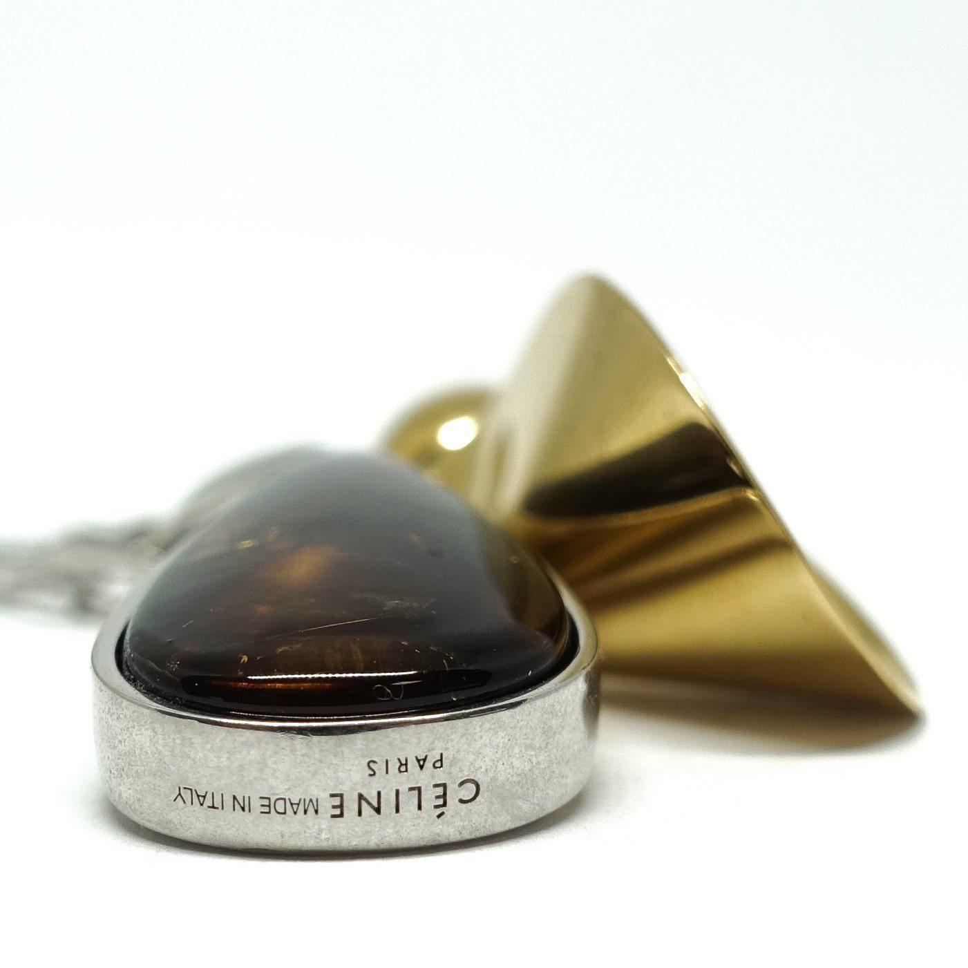 Celine Amber Drop Pendant Necklace in Brass