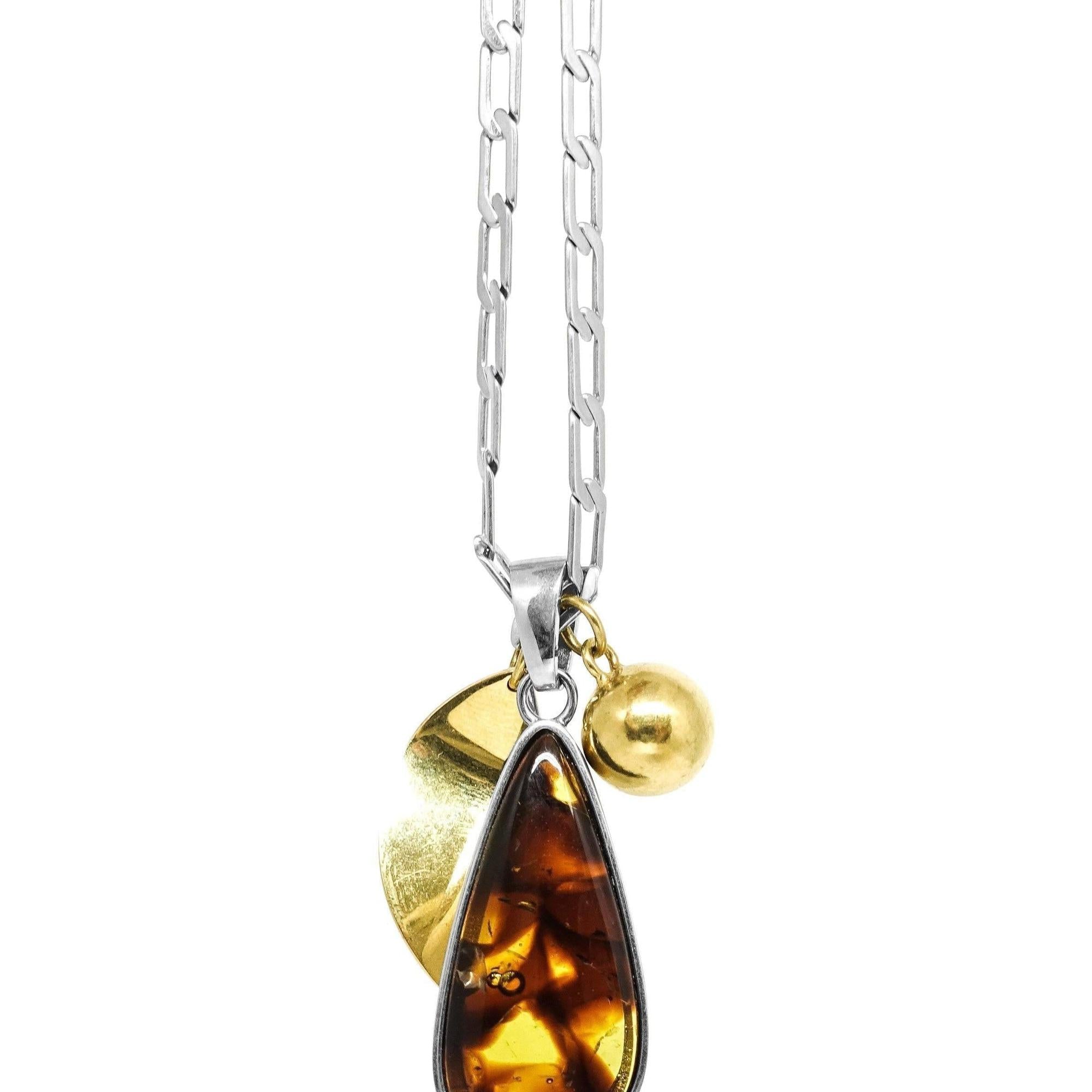 Celine Amber Drop Pendant Necklace in Brass