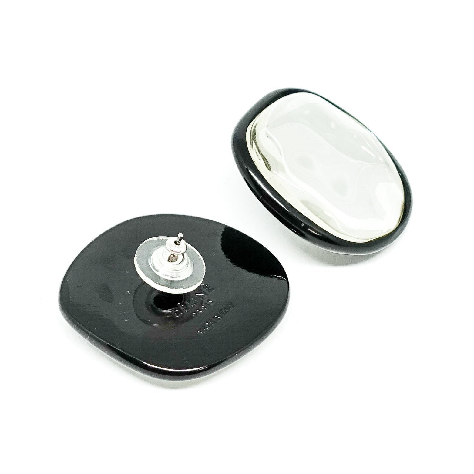 Celine Pebbles Earrings in Black Painted Brass with Honey Resin Mirror