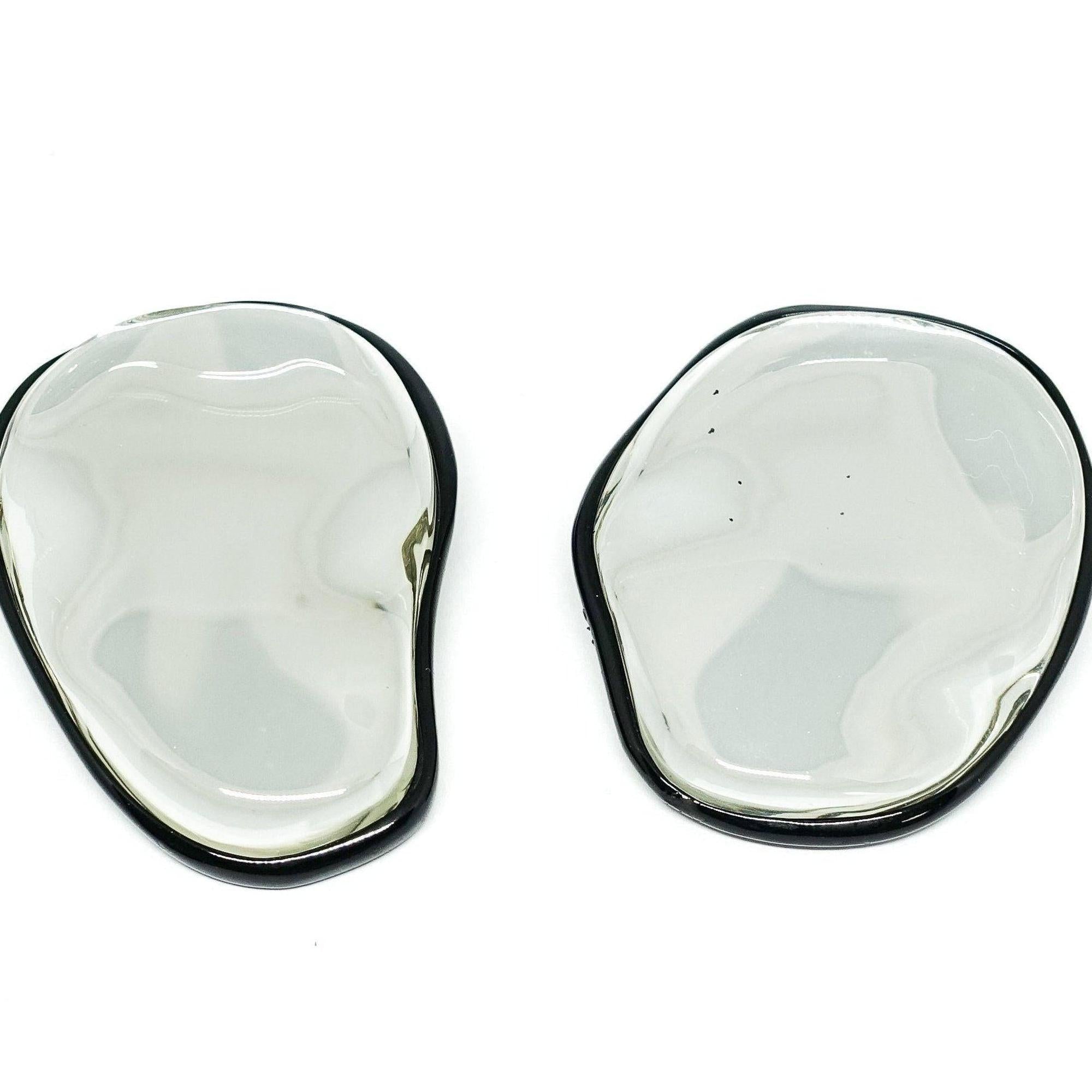 Celine Pebbles Large Clip On Earrings in Honey Painted Brass and Resin Mirror