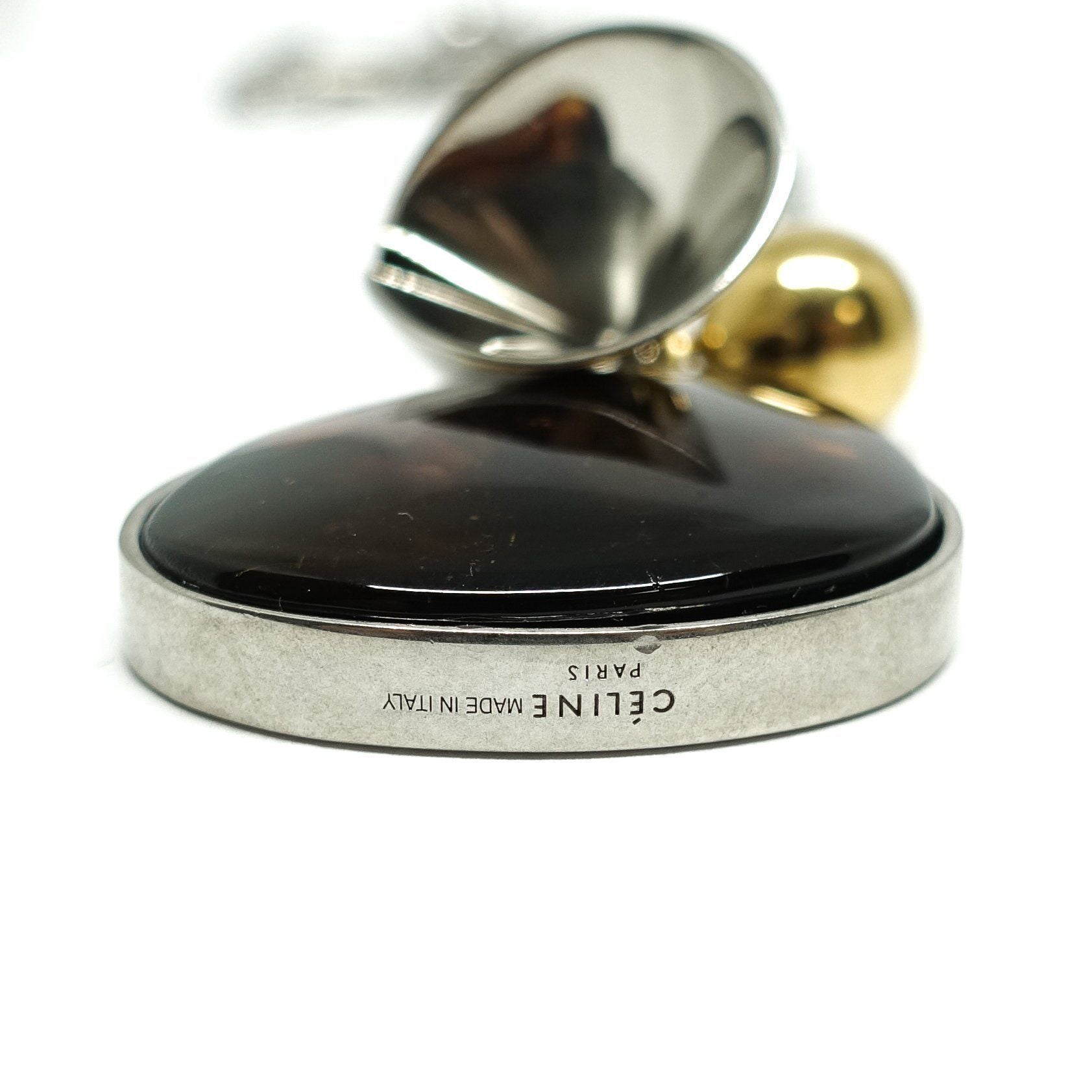 Celine Round Amber Pendant Necklace in Brass