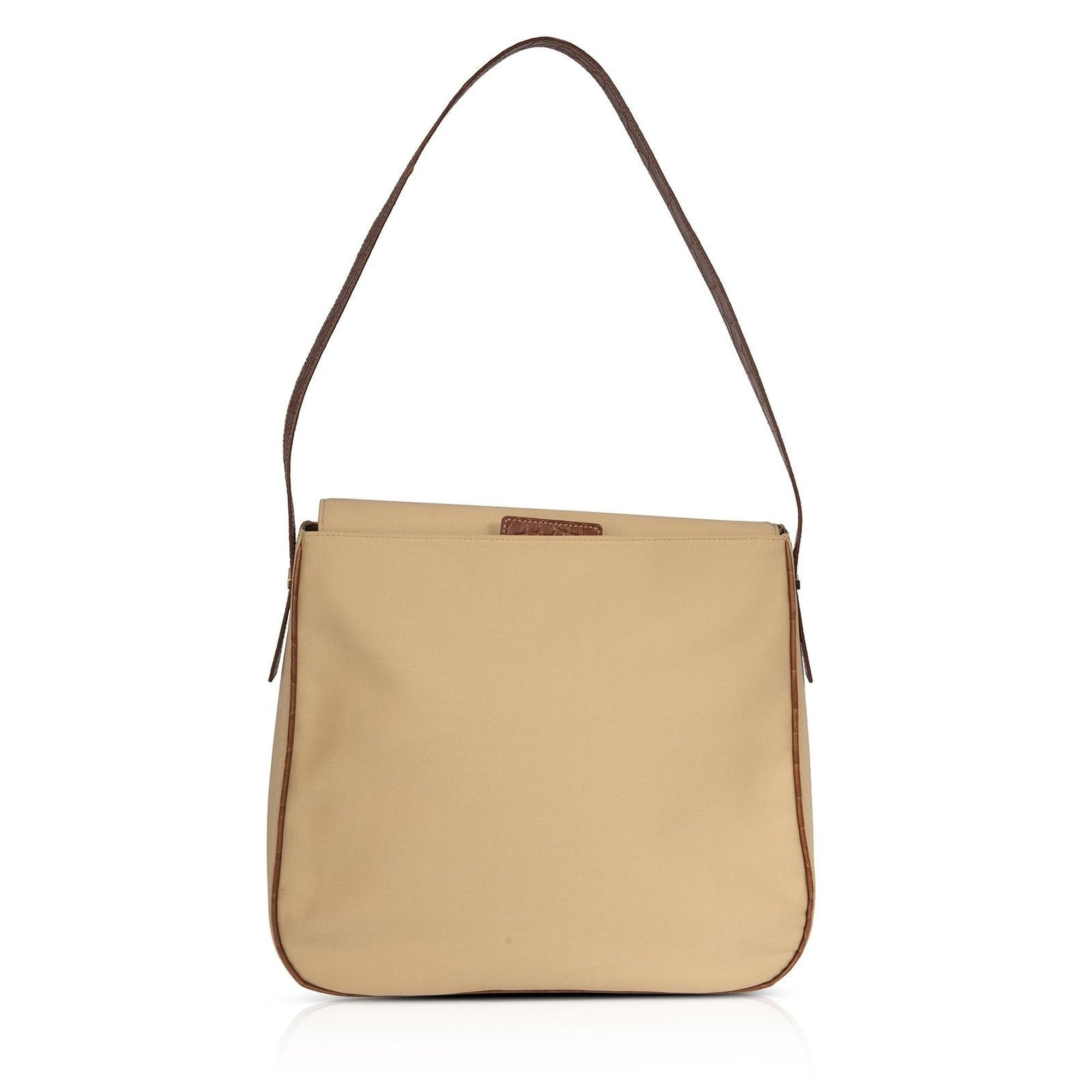 Celine Vintage Crocodile Embossed & Canvas Shoulder Bag