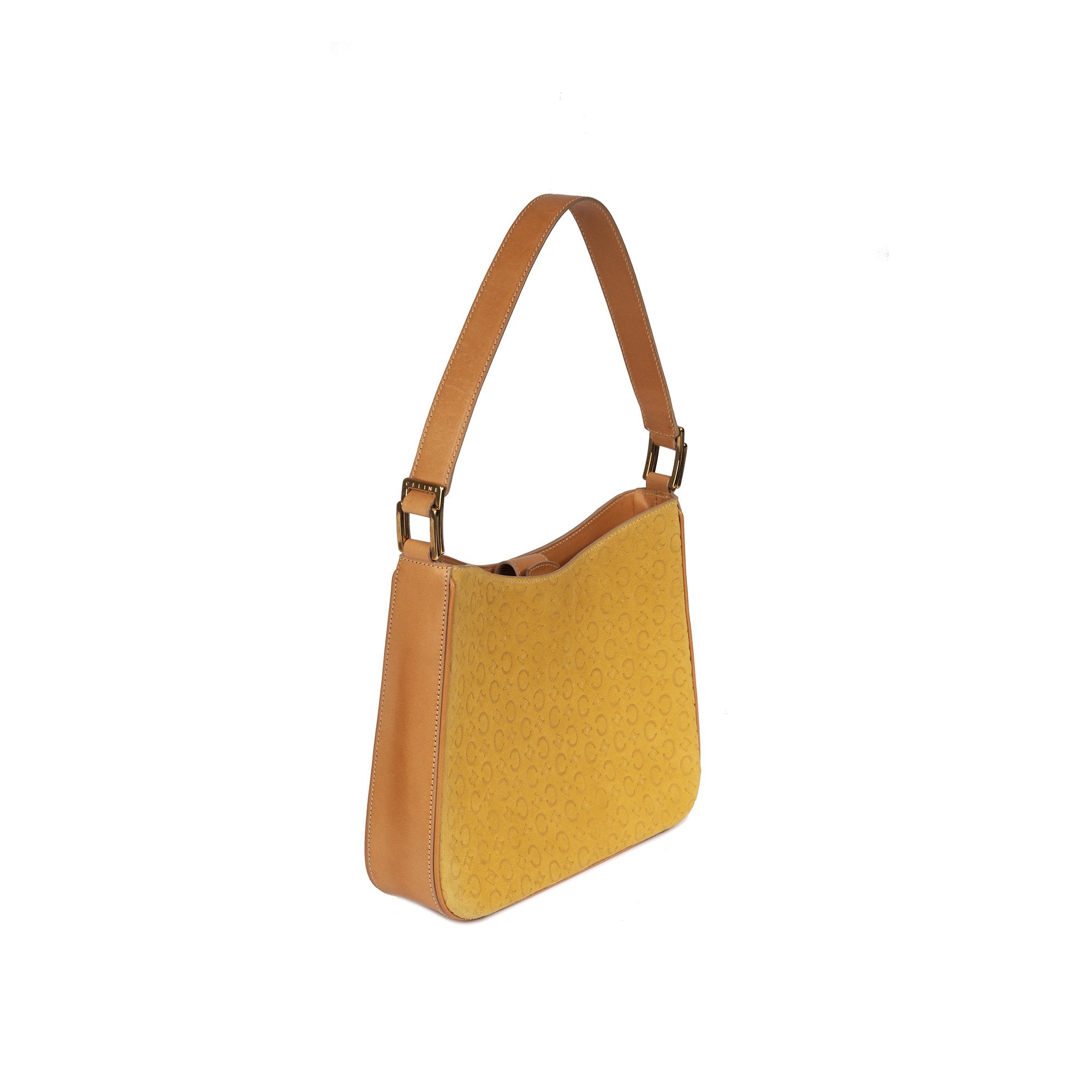 Celine Vintage Leather-Trimmed Monogram Suede Shoulder Bag