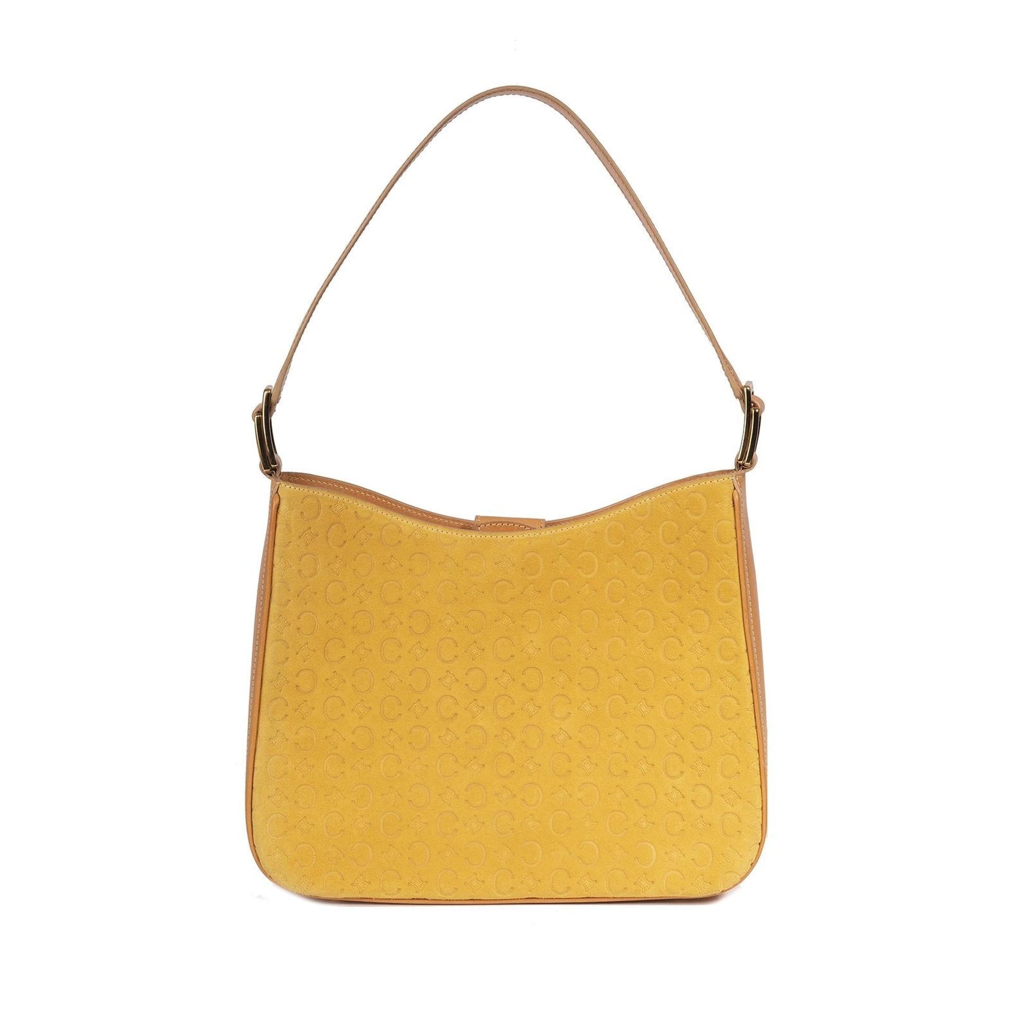 Celine Vintage Leather-Trimmed Monogram Suede Shoulder Bag