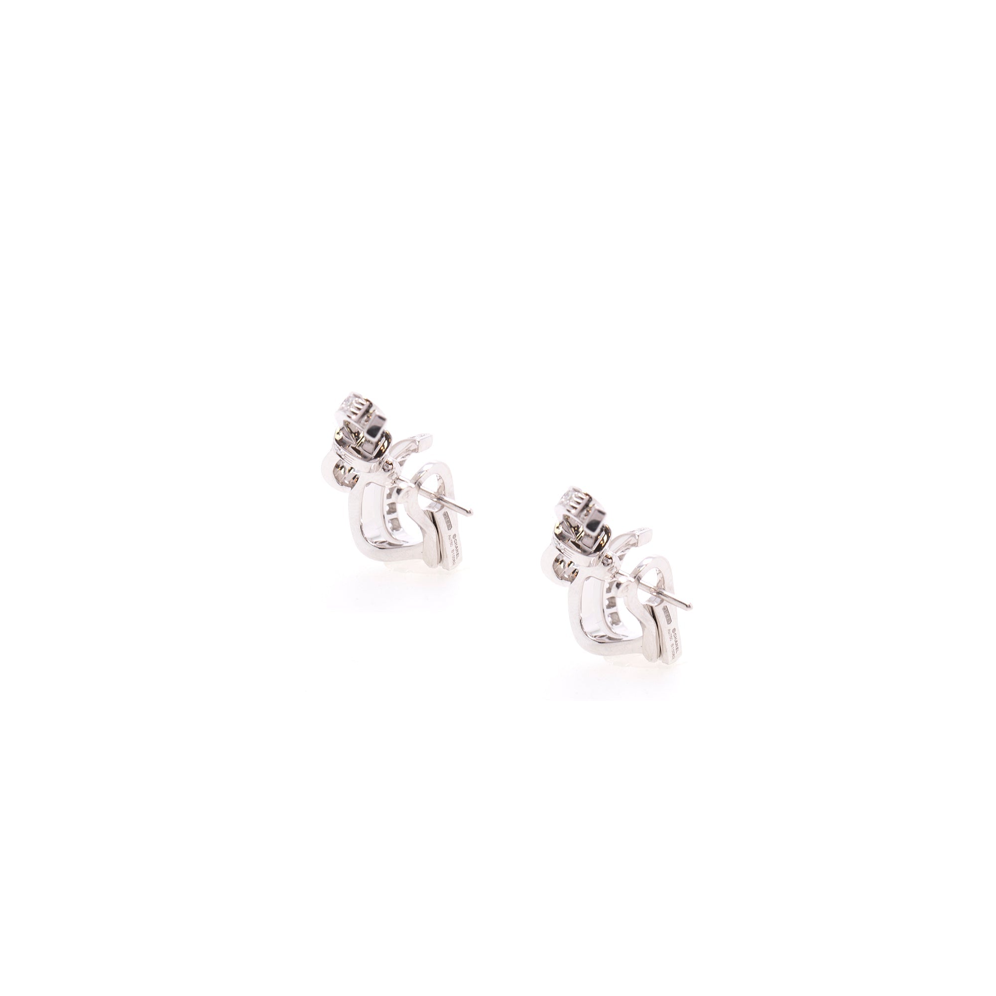 Chanel 18k White Gold Diamond Ruban Earrings w/ Box
