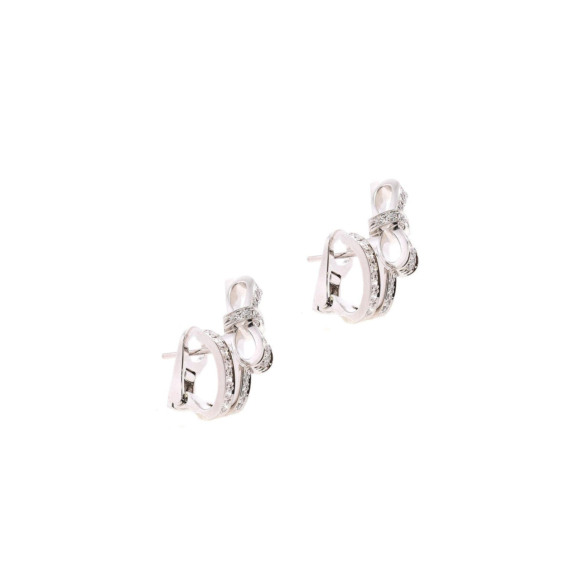 Chanel 18k White Gold Diamond Ruban Earrings w/ Box
