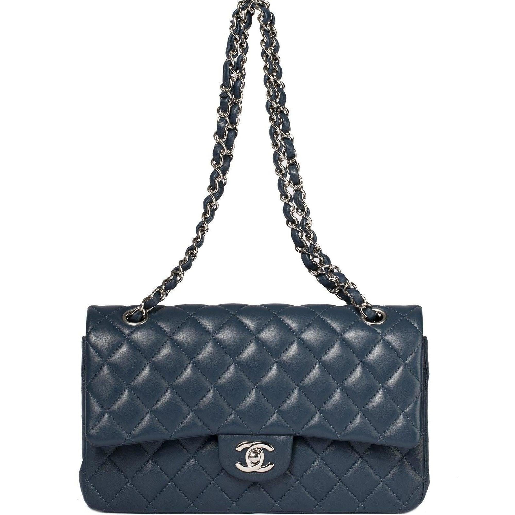 Chanel 2018 Navy Lambskin Medium Classic Double Flap Bag