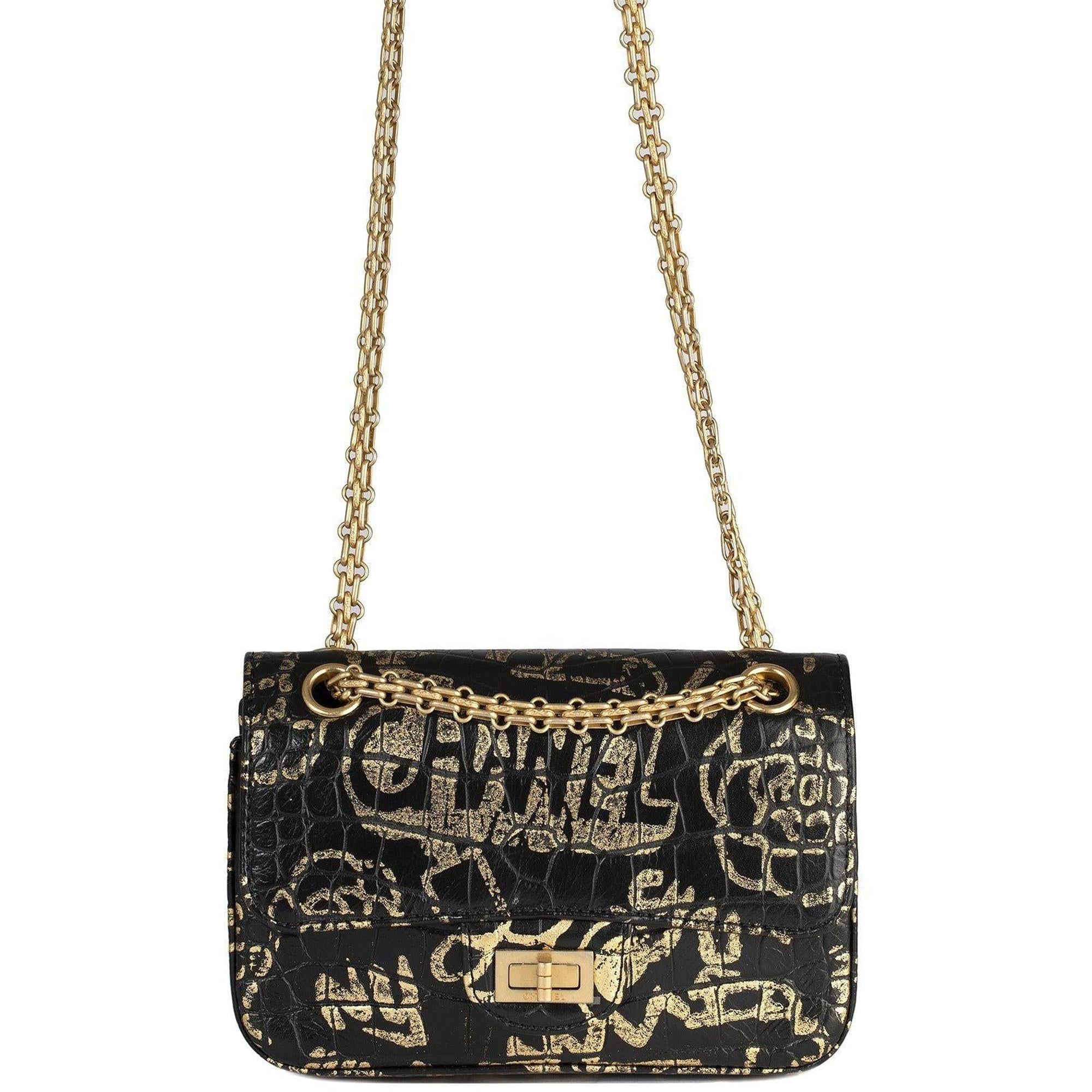 Chanel 2019 Small Crocodile Embossed Graffiti Reissue 2.55 Flap Bag