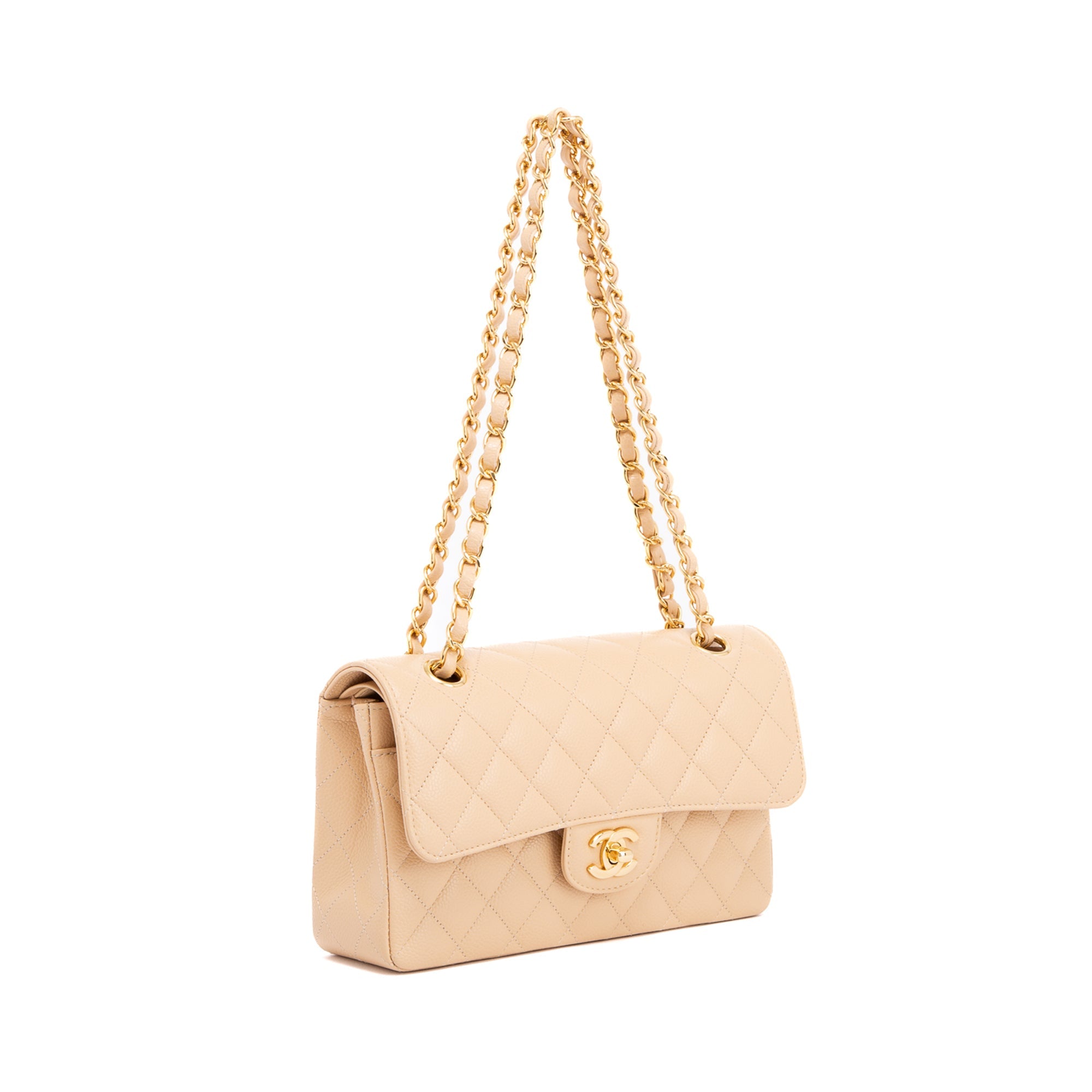 Chanel 2020 Beige Caviar Small Classic Double Flap Bag w/ Box & Authenticity Card