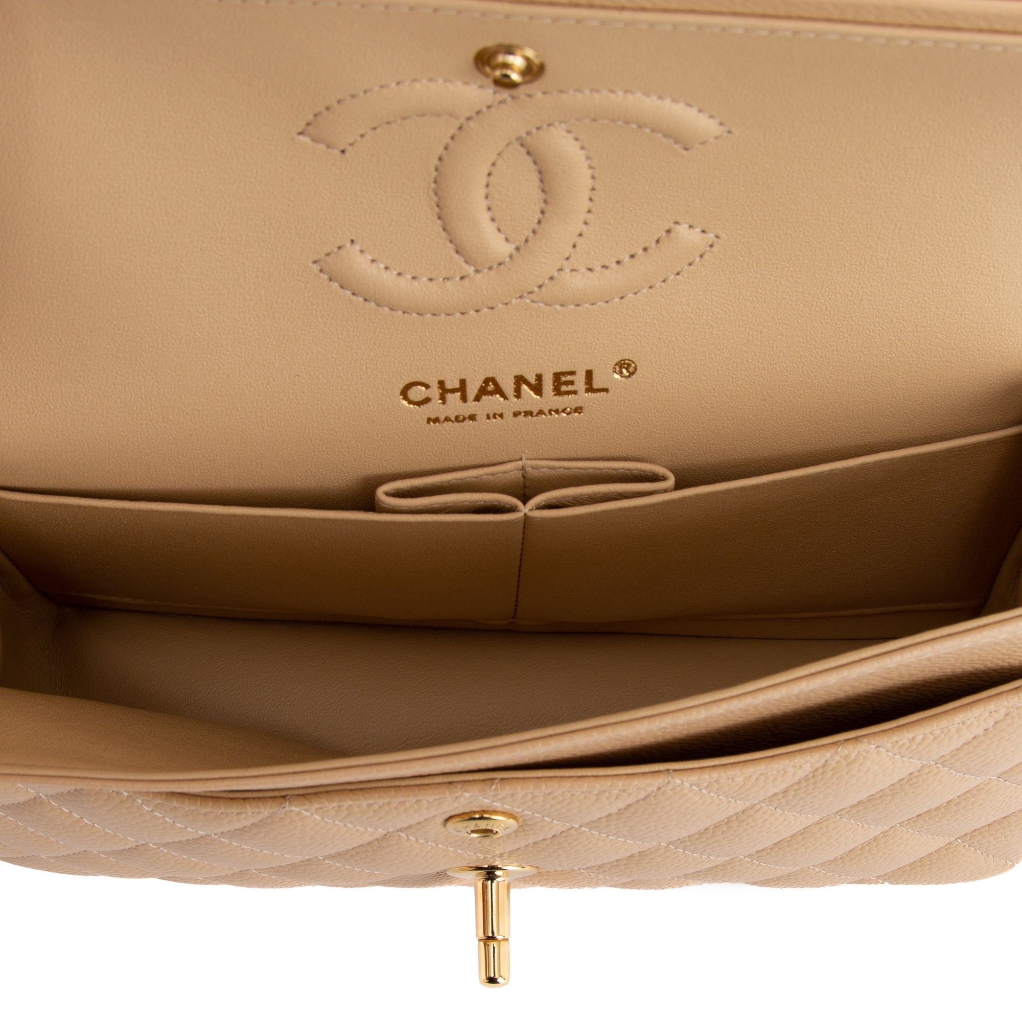 Chanel 2020 Beige Caviar Small Classic Double Flap Bag w/ Box & Authenticity Card