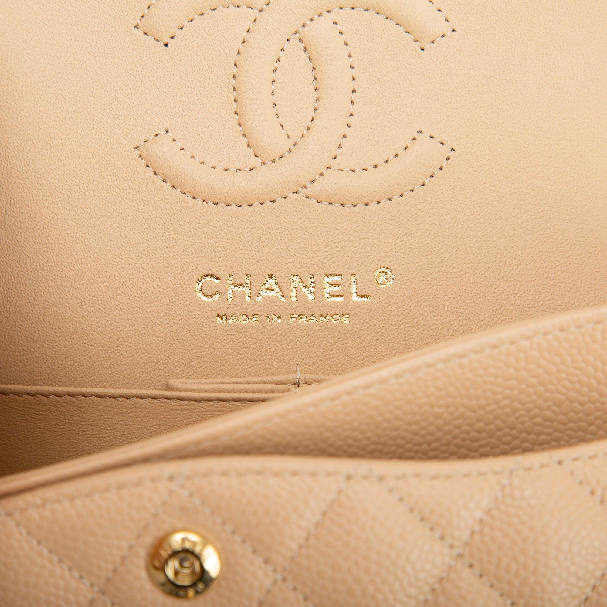 Chanel 2020 Beige Caviar Small Classic Double Flap Bag w/ Box & Authenticity Card
